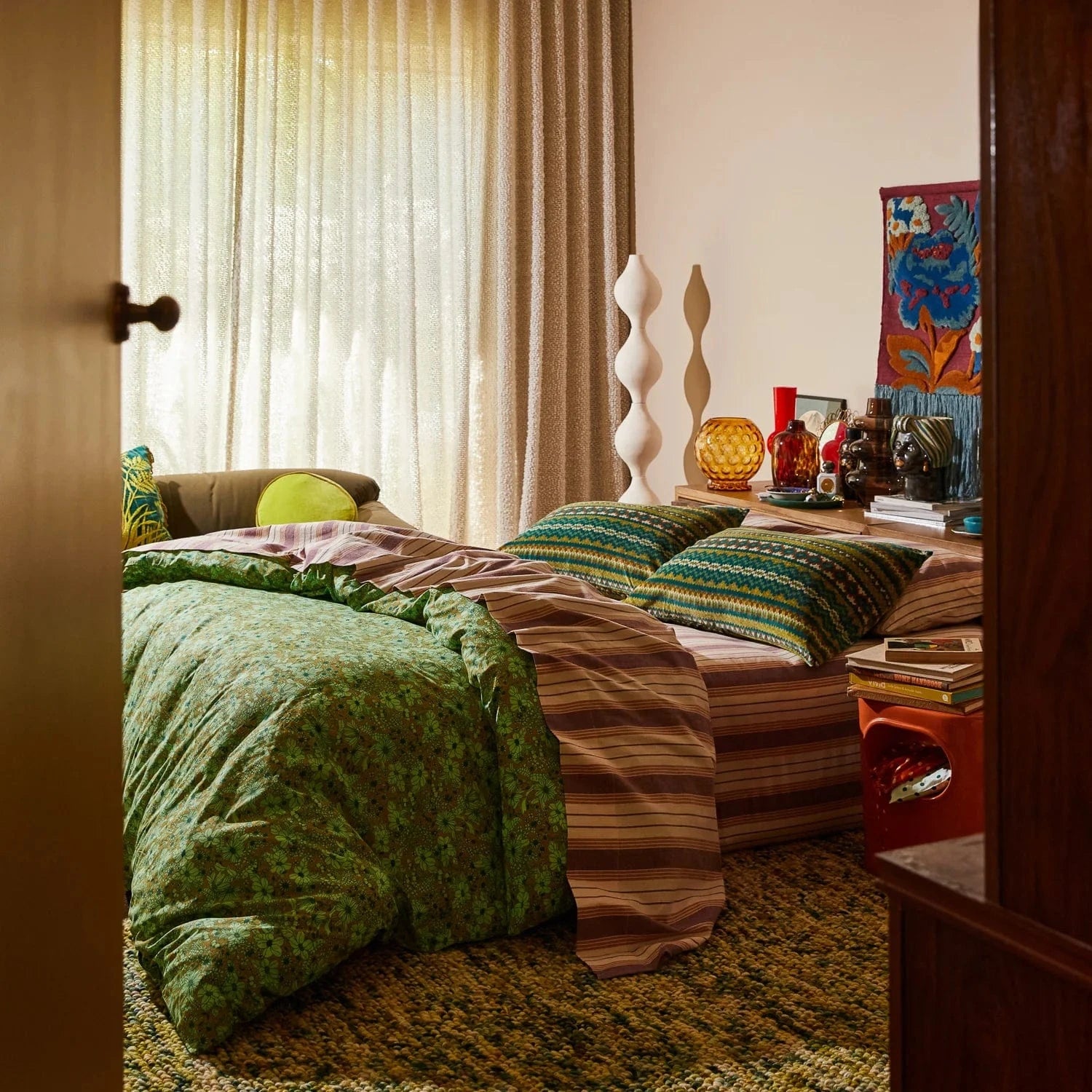 Evette Olive Green Cotton Quilt Cover Set - Soft Breathable Bedding for All Seasons | Perfect for Master Bedroom, Guest Room & Dorm Decor