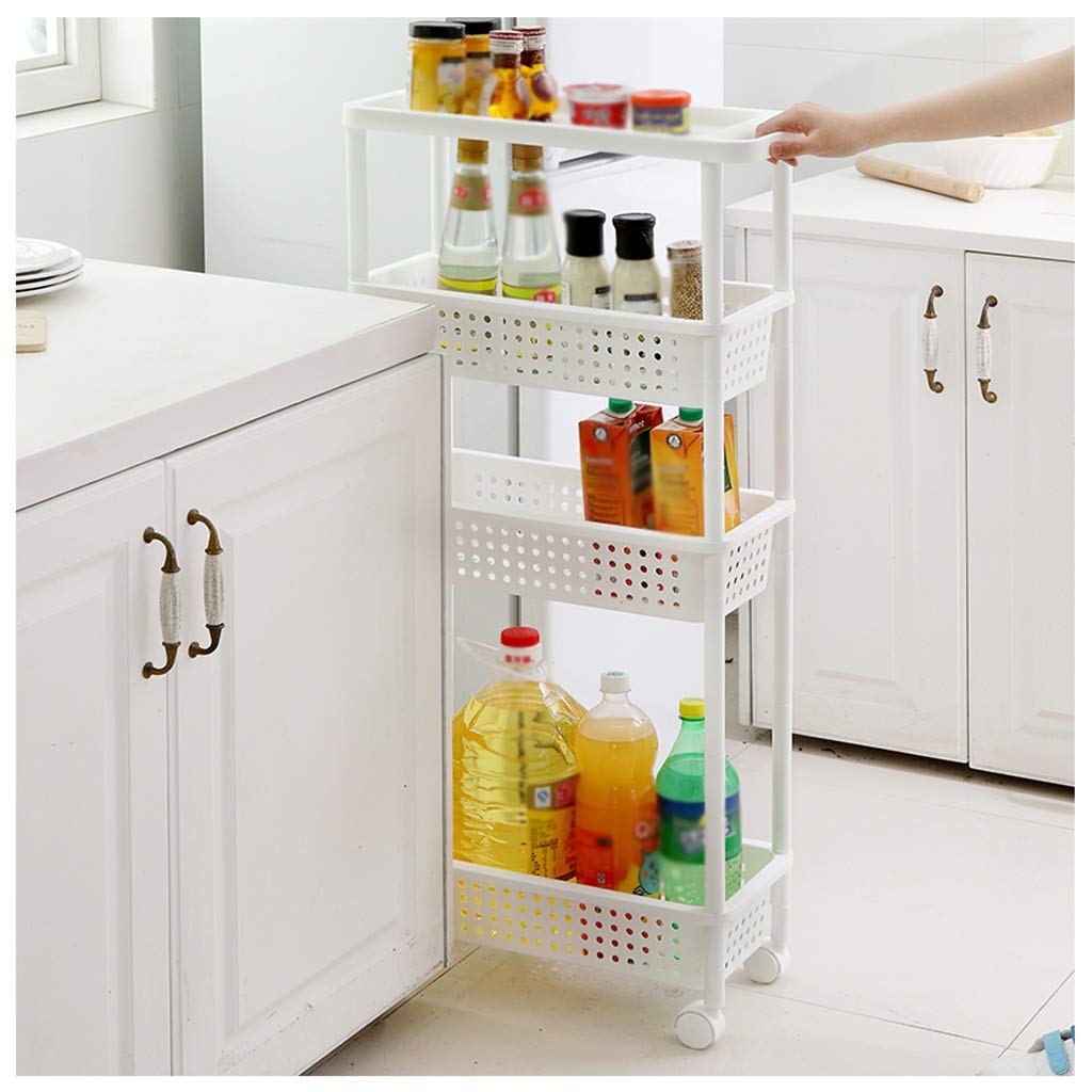 Narrow Plastic Storage Shelves with Wheels - Mobile Standing Shelf for Kitchen, Bathroom & Office - Layered Seam Slot Box Organizer - Space-Saving Corner Cabinet & Cube Units - Perfect for Small Spaces & Home Organization (MUMUJIN)