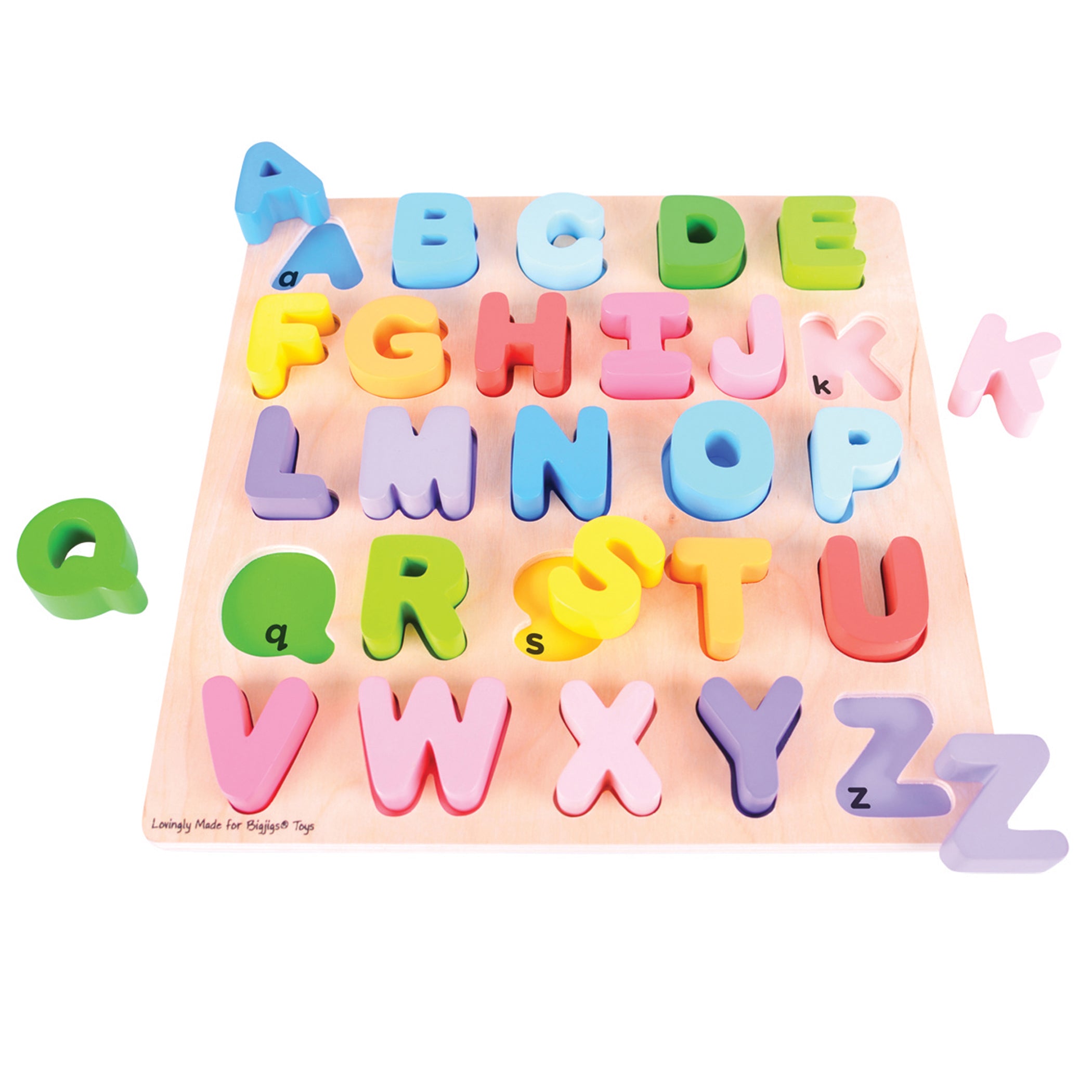 Bigjigs Toys Chunky Alphabet Puzzle - Uppercase Letters, Bright Colors, Wooden ABC Learning Toy for Toddlers - Perfect for Preschool Education & Early Childhood Development