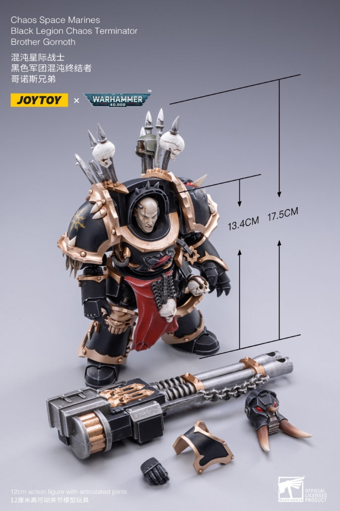JOYTOY 1/18 Scale Warhammer 40K Black Legion Chaos Space Marines Action Figure - Chaos Brother Gornoth Collectible Model for Display & Wargaming Scenes