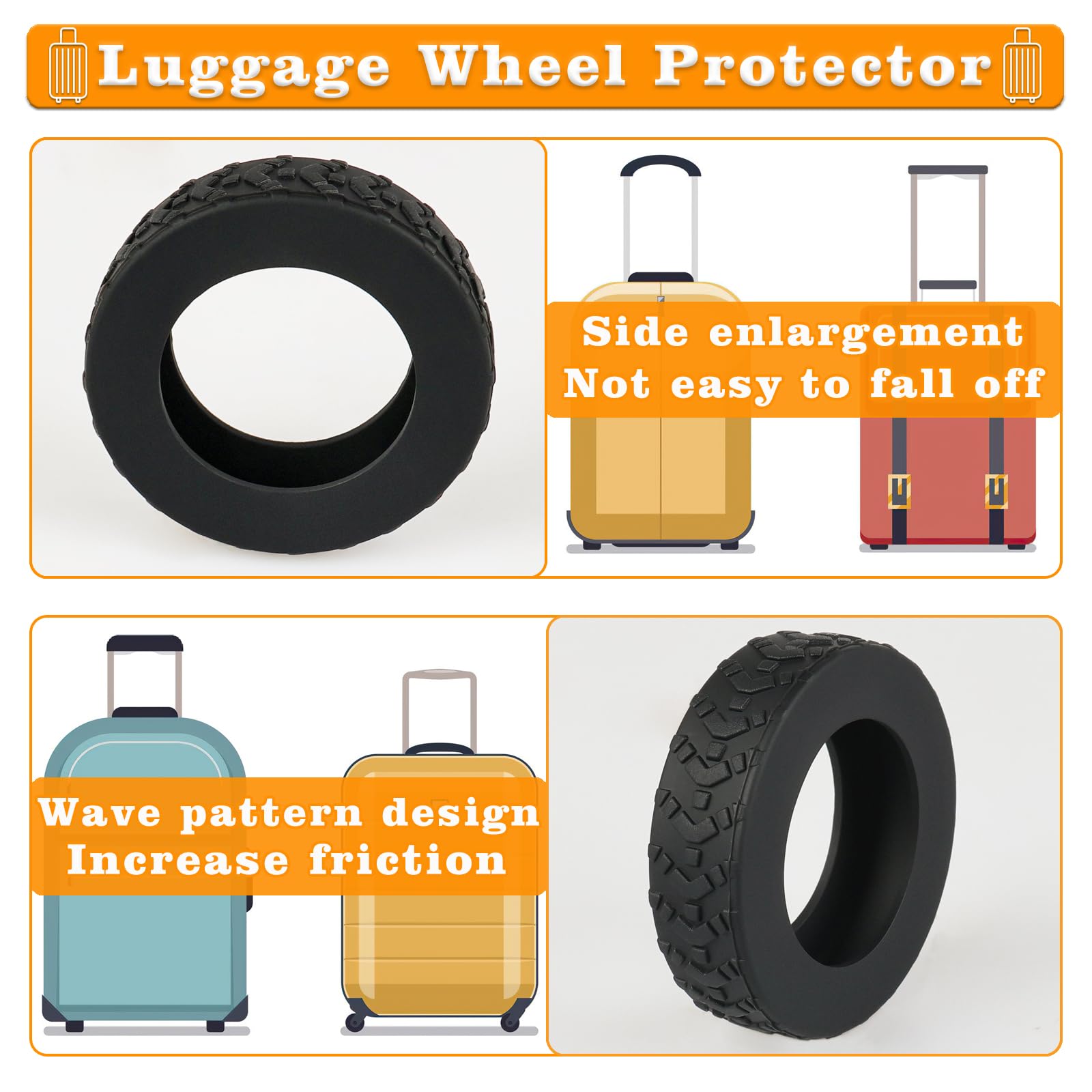8 Pcs Silicone Luggage Wheel Covers - Durable Suitcase Wheel Protectors for Replacement (Black) | Travel Accessories for Smooth Rolling & Damage Prevention