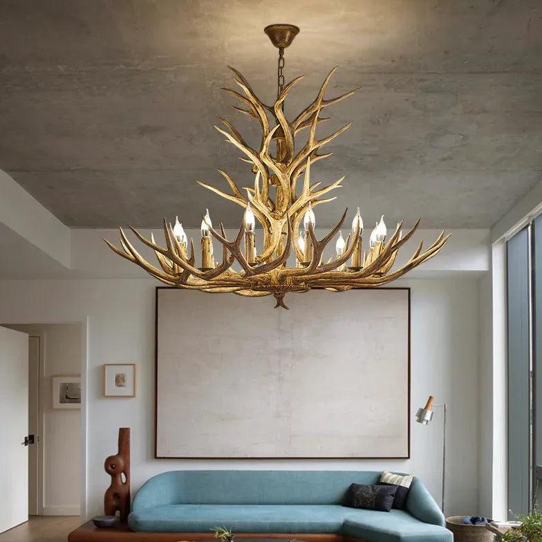 Stylish Faux Antler Wooden Candle Holder Chandelier - Rustic Home Decor for Cabin, Farmhouse & Wedding Centerpiece