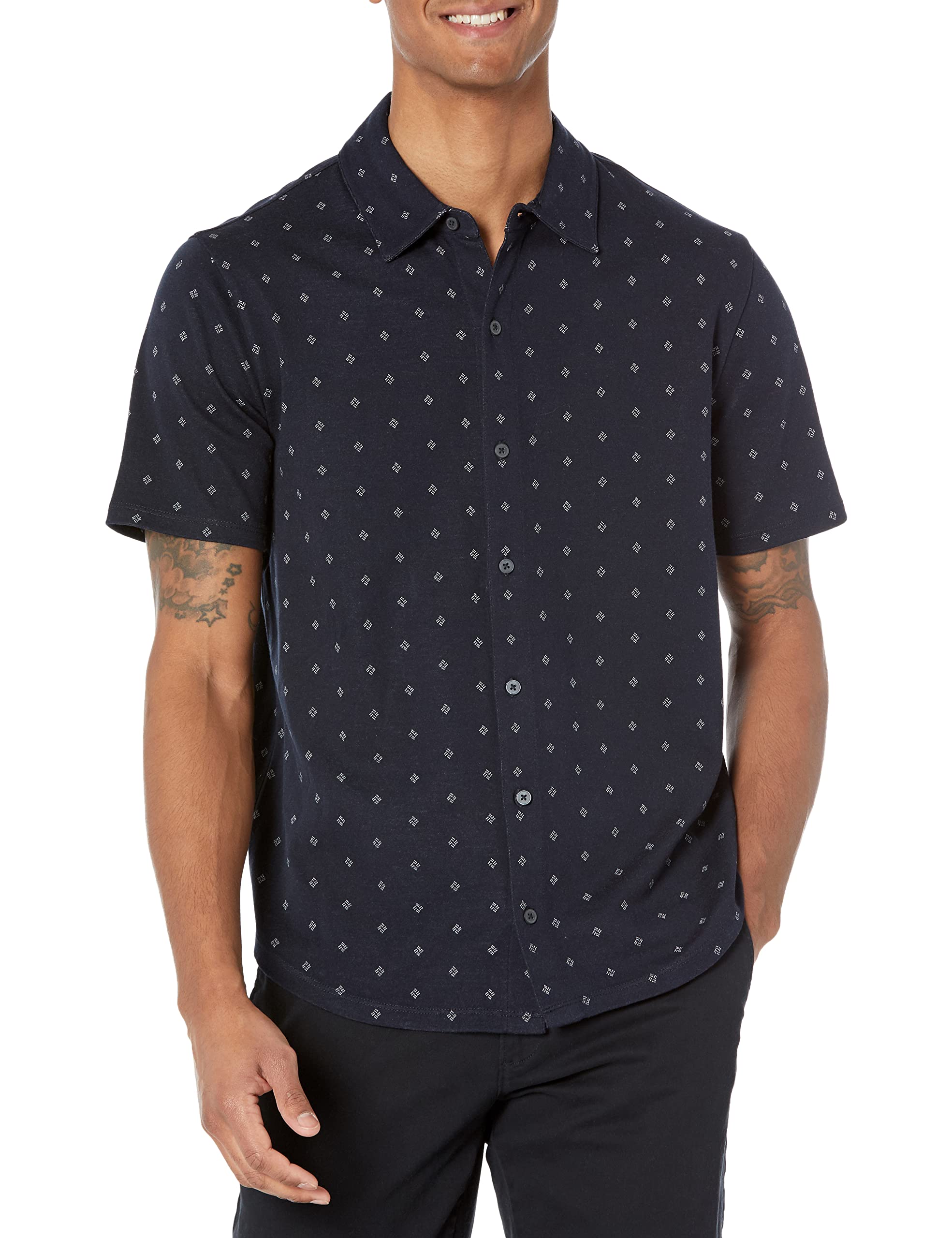 Vince Men's Jacquard Short Sleeve Button Down Shirt - Stylish Casual & Business Wear for Summer Office & Outdoor Events