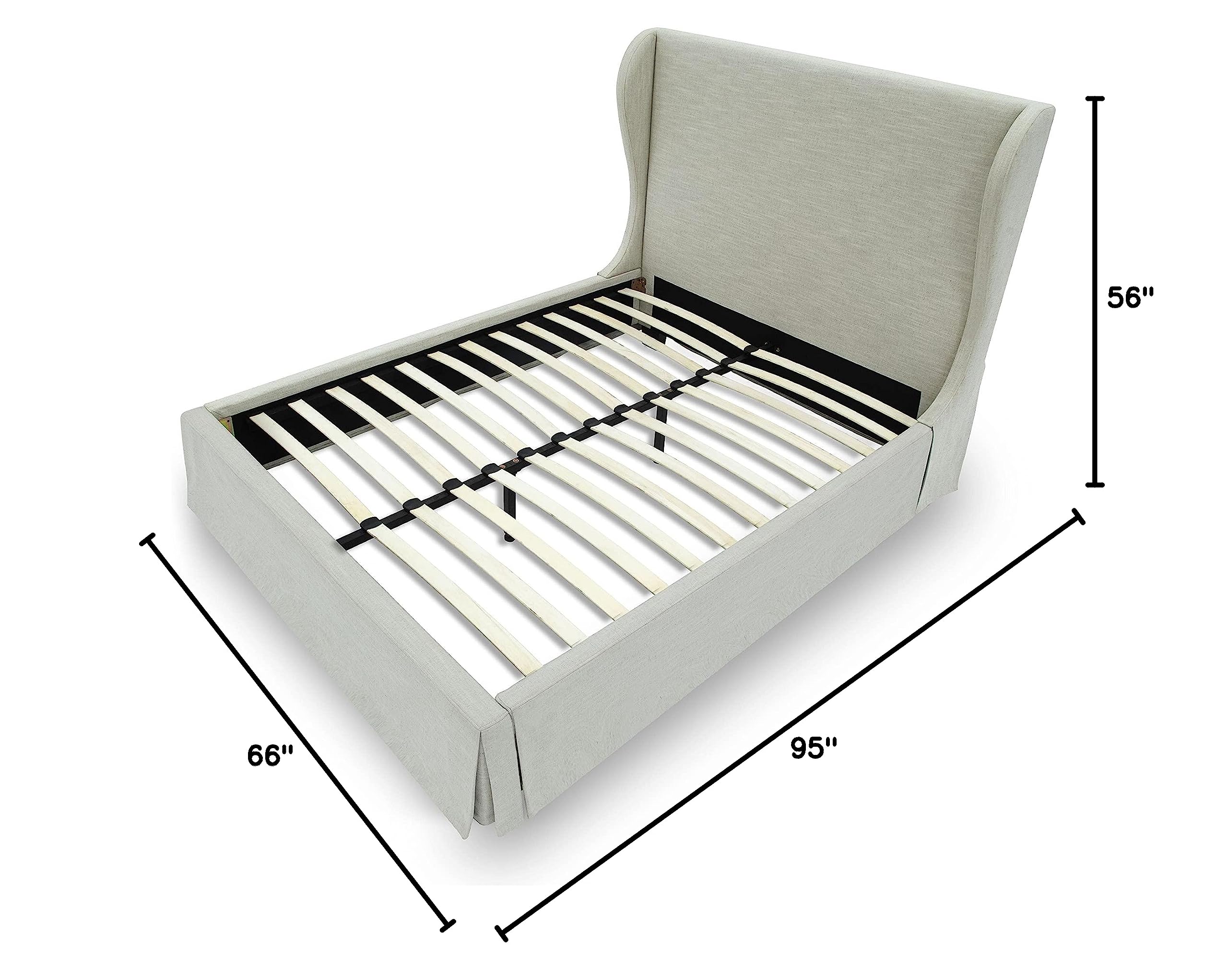 Modus Furniture Solid Wood Upholstered Panel Queen Bed Frame - Hera Collection in Oatmeal Fabric | Modern Bedroom Furniture for Master Bedroom & Guest Room