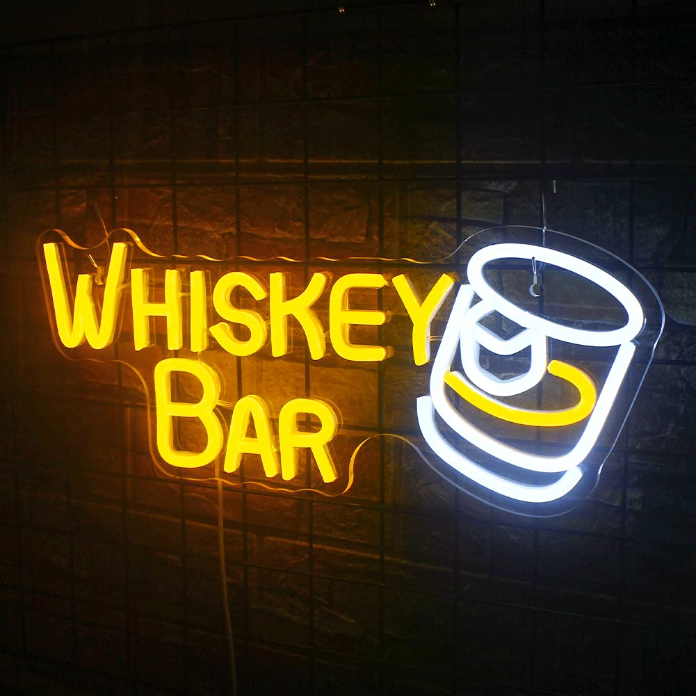 Whiskey Bar Neon Sign - LED Wall Decor for Home Bar, Restaurant & Man Cave - Custom Beer Cafe & Bistro Lighting - Perfect for Parties & Gifts (Use for Bars, Game Rooms & Wedding Decor)