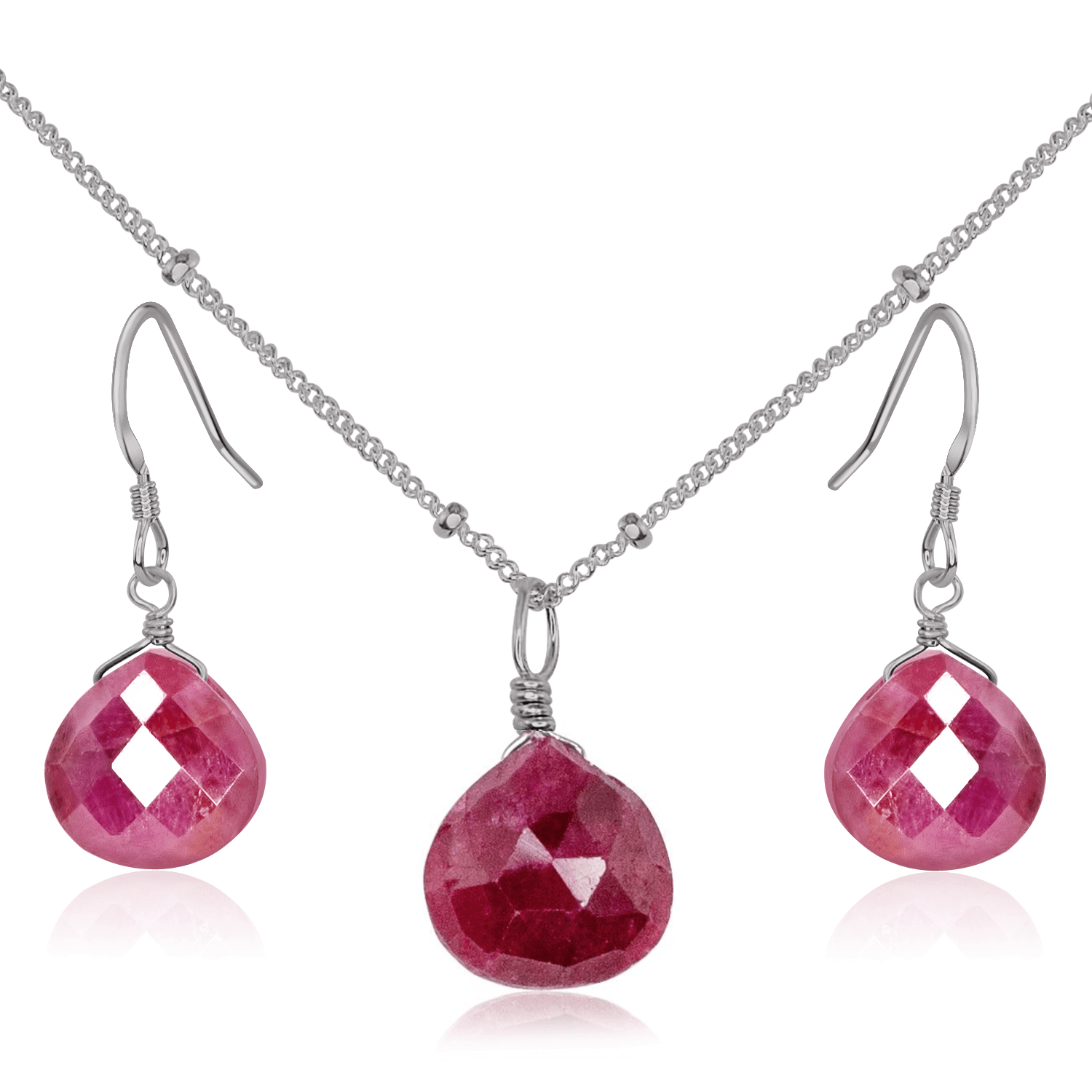 Ruby Tiny Teardrop Earrings & Necklace Set - 14K Gold Plated Dainty Jewelry for Women, Gift for Her | Perfect for Weddings, Date Nights & Special Occasions