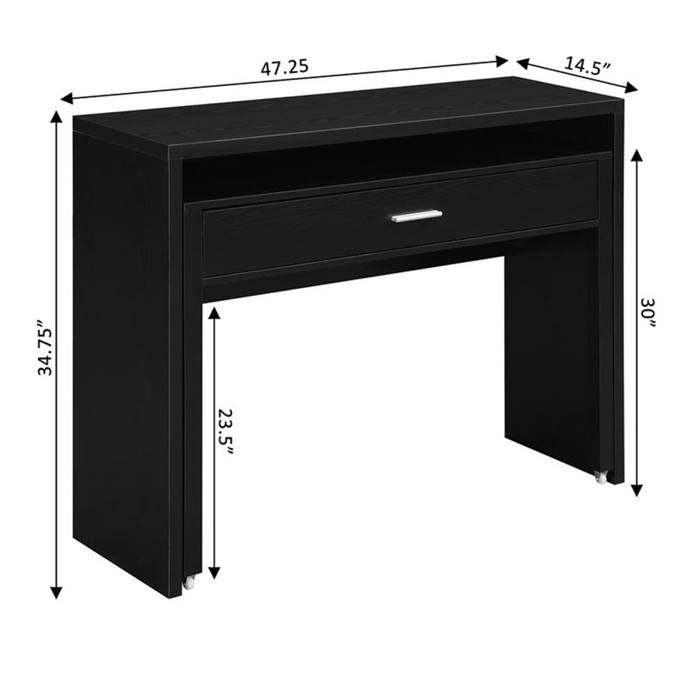 Modern Black Wood Console Desk with Sliding Drawer & Riser - Stylish Home Office & Living Room Furniture for Workspace Organization