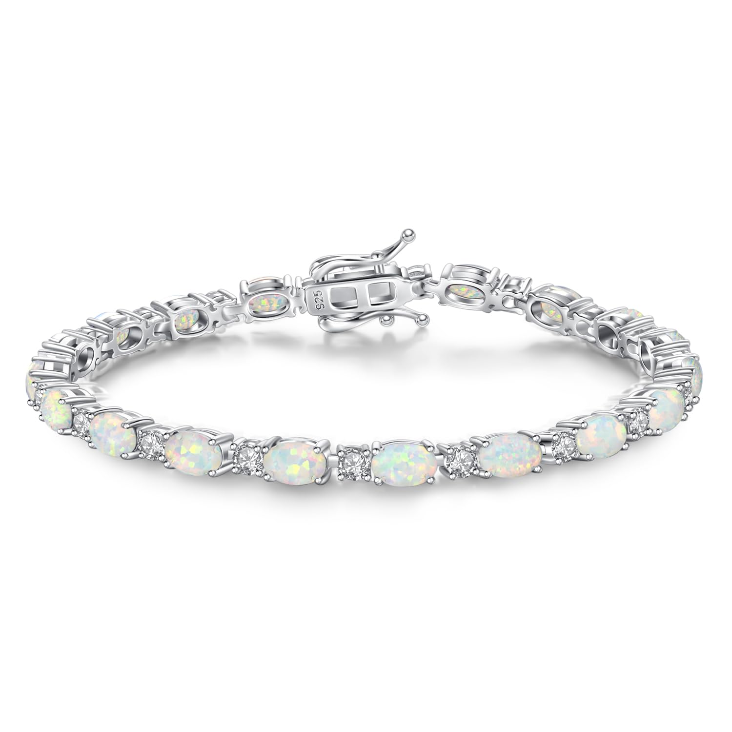 FANCIME Sterling Silver Birthstone Tennis Bracelet with Charms - Elegant Fine Jewelry for Women & Mom - Perfect Birthday Gift - 7