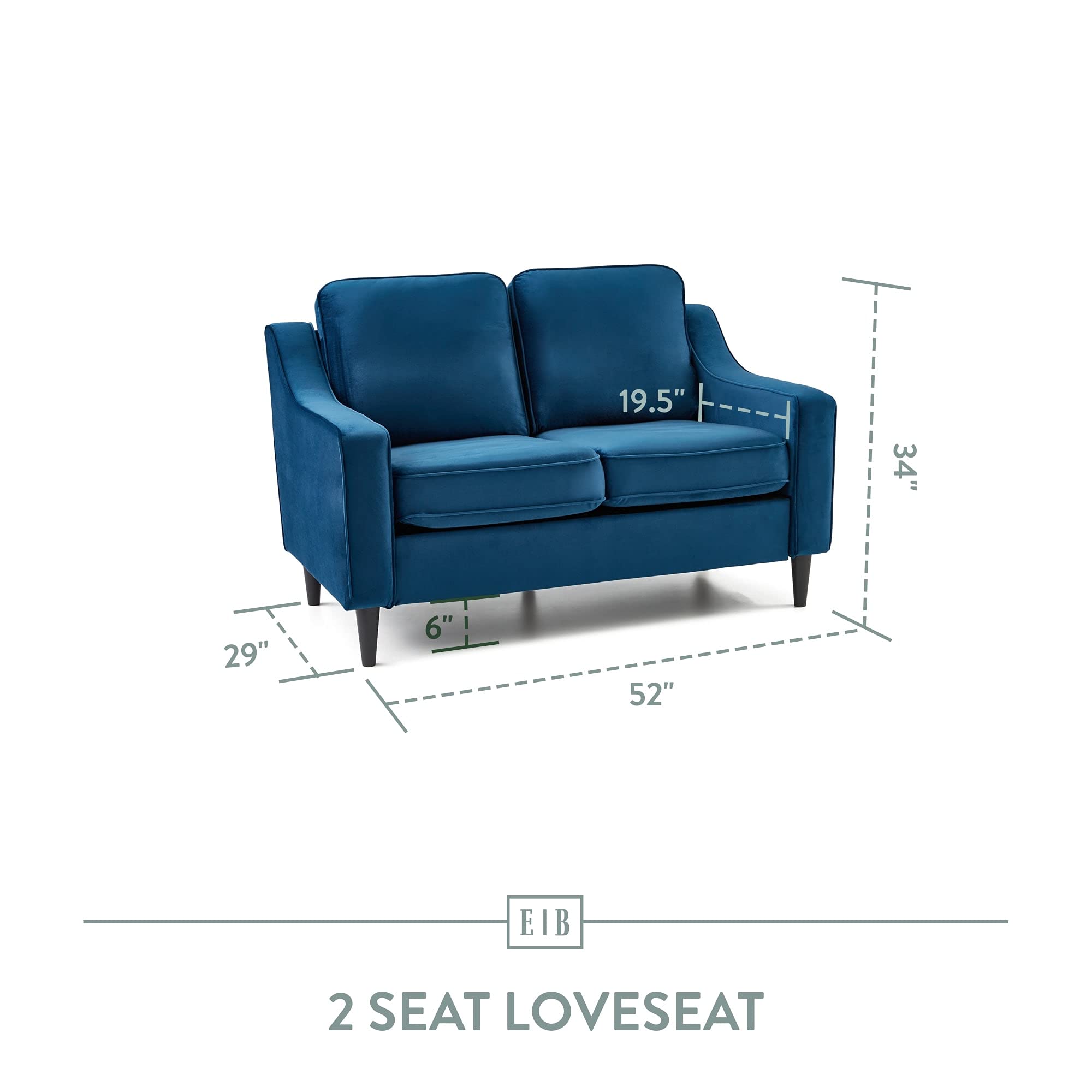 Edenbrook Jensen Upholstered Blue Velvet Loveseat – Modern Scoop Arm Small Couch for Living Room – Seats Two – Perfect for Apartments, Small Spaces & Cozy Home Decor