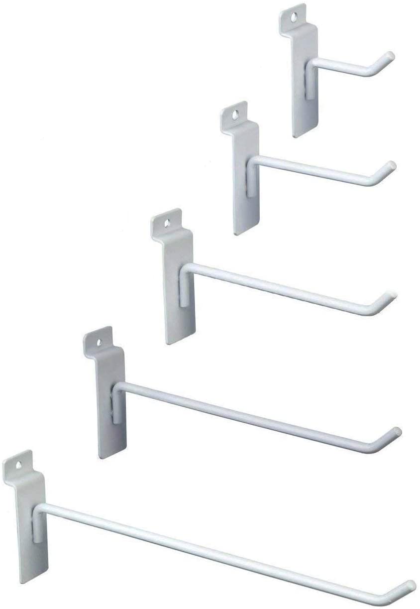 25-Piece Slatwall Hooks Variety Pack - 5 Each of 2, 4, 6, 8 & 10 Inch Hooks for Retail Display & Store Organization - Perfect for Hanging Merchandise, Tools & Accessories