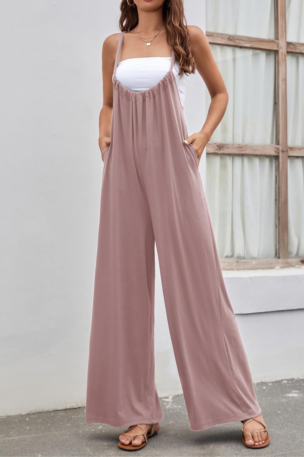 Women's Loose Casual Romper Jumpsuit with Adjustable Straps & Pockets - Stretchy Comfortable Outfit for Summer, Travel, and Everyday Wear | Meyeeka