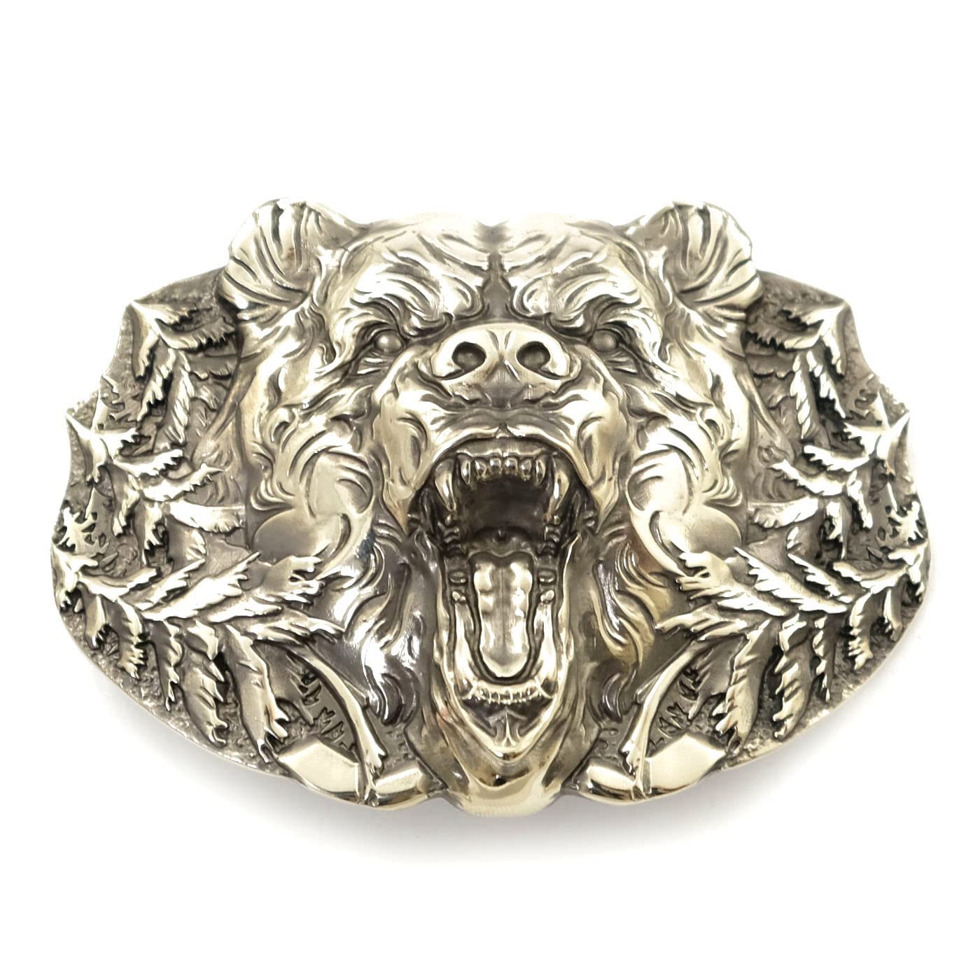 Wild Grizzly Bear Solid Nickel Silver Belt Buckle - Handcrafted North American Brown Bear German Silver Western Buckle for Cowboy, Biker & Outdoor Enthusiasts | Perfect for Jeans, Leather Belts & Western Fashion Accessories