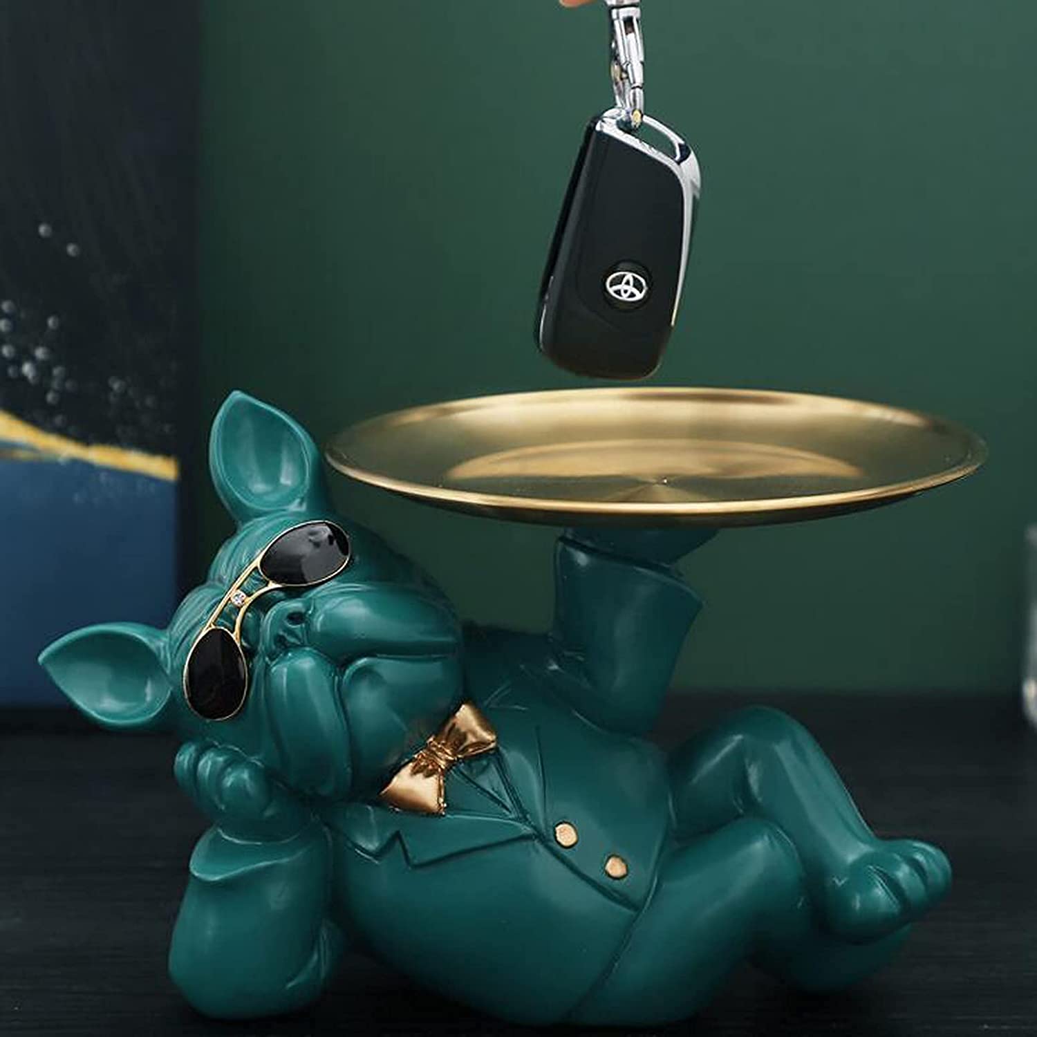 French Bulldog Resin Statue - Black Dog Figurine for Home Decor, Key Tray, Snack Holder | Desktop Decoration for Living Room, Office & Gift Giving