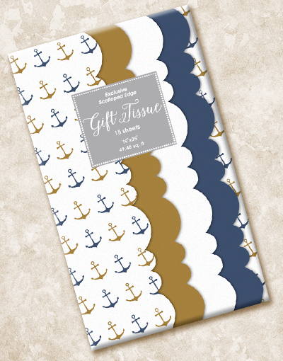 Anchors Aweigh Scalloped Tissue Paper - Nautical Themed Decorative Craft Paper for Gift Wrapping, Party Decorations & Scrapbooking - Perfect for Baby Showers, Weddings & Beach Theme Parties