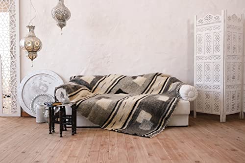 Stylish Fluffy Wool Throw Blanket - 100% Wool Woven Plaid Warm Blanket for Twin Bed (200x100) - Perfect for Outdoor Picnics, Cozy Home Decor & Wedding Gifts