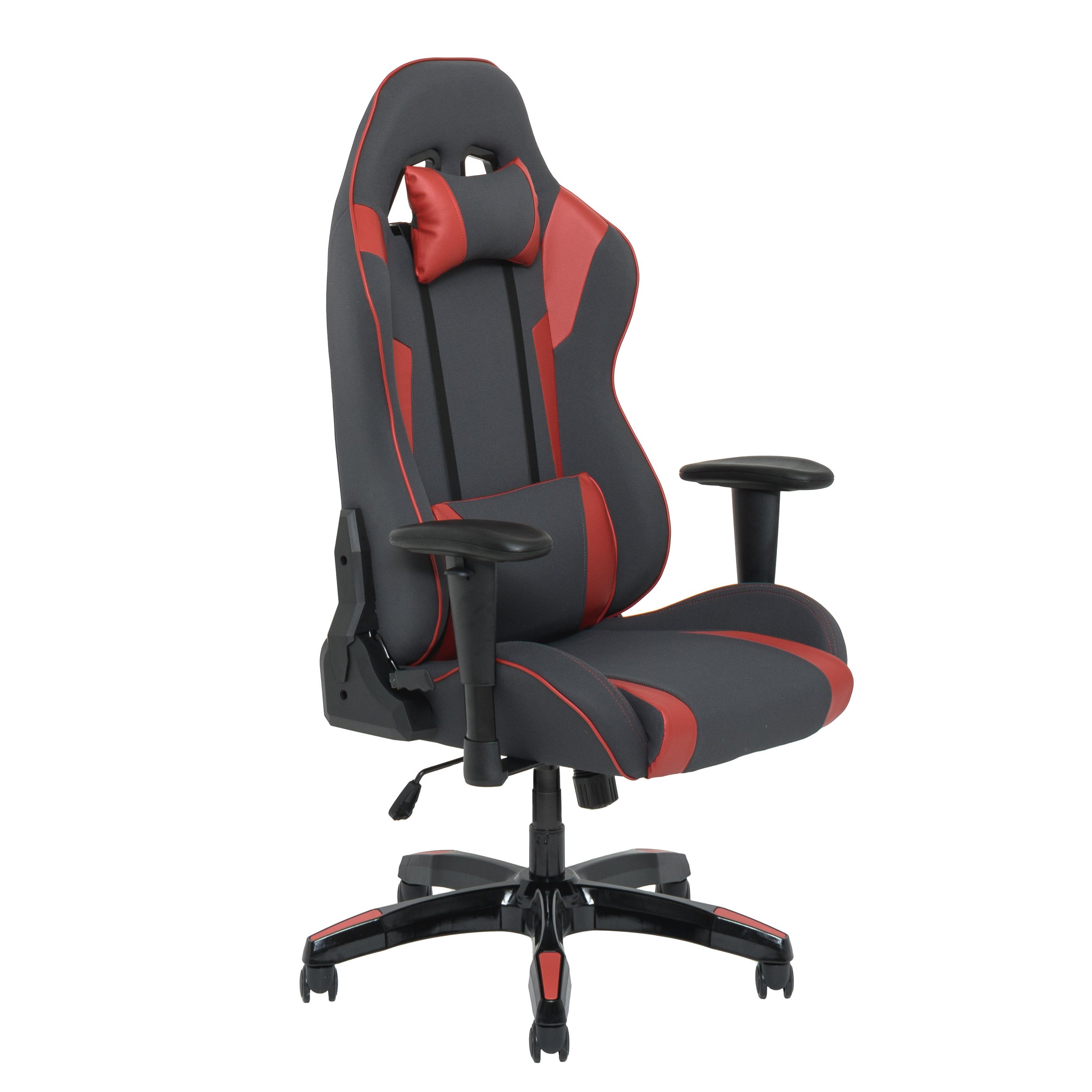 CorLiving Racing Gaming Chair - Ergonomic Office & PC Gaming Chair with Adjustable Height, Lumbar Support, Grey and Red - Perfect for Esports, Streaming & Home Office Setup