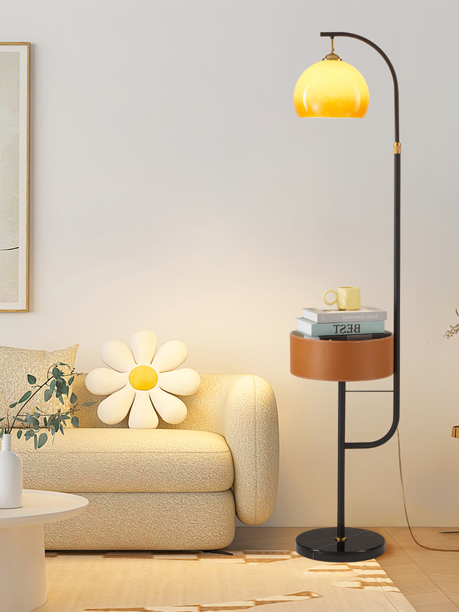 Caramel Arch Floor Lamp - Modern Adjustable Standing Light for Living Room, Bedroom & Office - Warm White LED Reading Light with Remote Control & Dimmable Brightness - Perfect for Relaxing, Reading & Decor