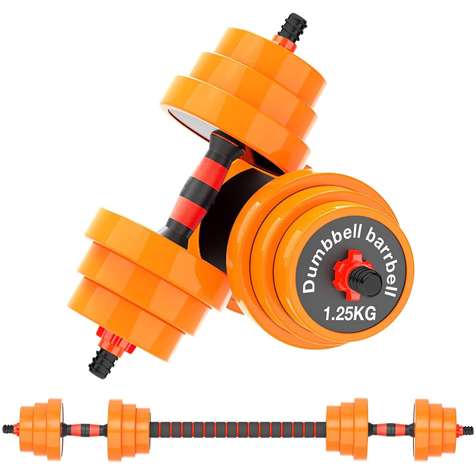 Boddenly 44LB Adjustable Dumbbell Set with Barbell - Free Weights for Home Gym, Strength Training & Full Body Workout (Orange) - Perfect for Weightlifting, CrossFit & Fitness Enthusiasts
