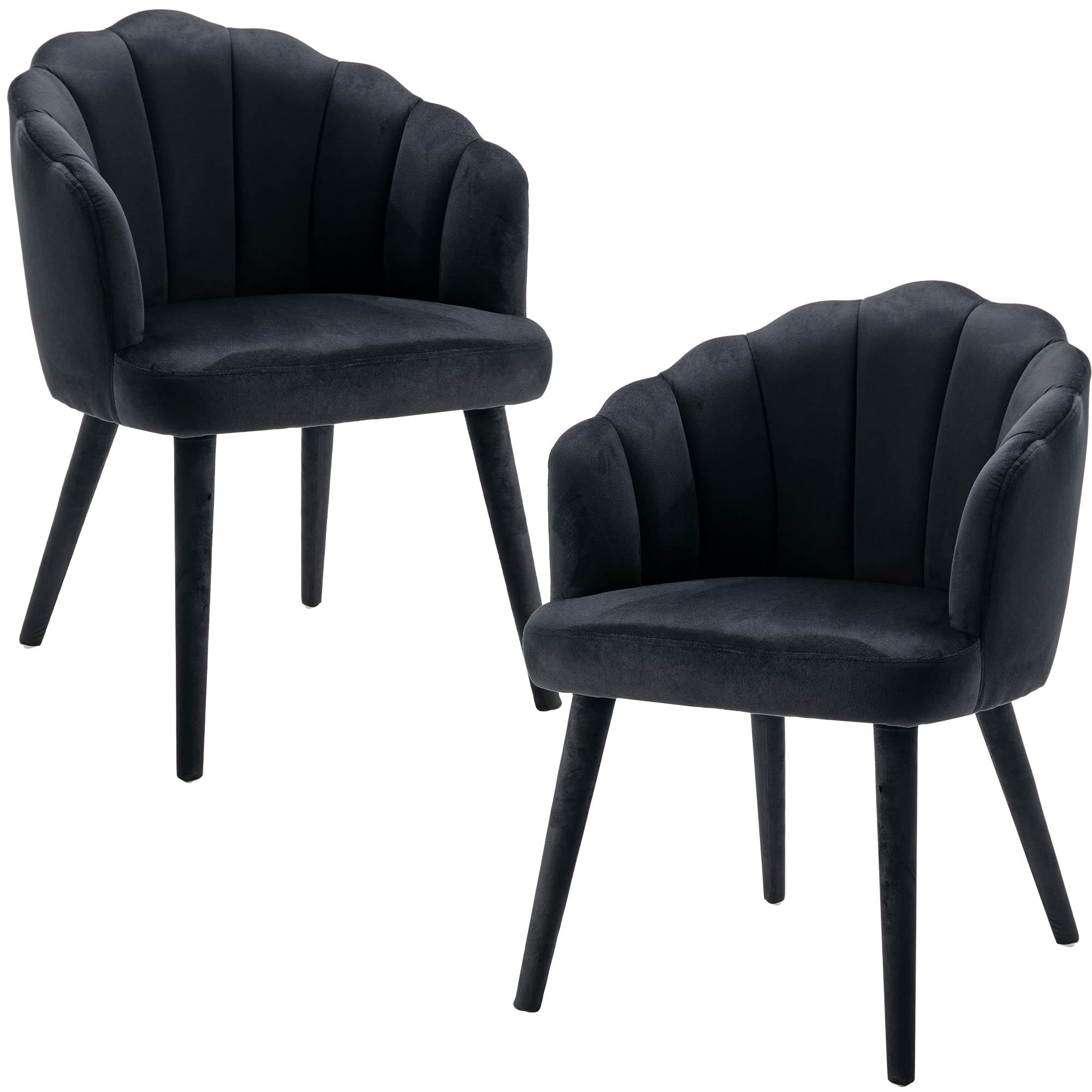Black Velvet Dining Chairs Set of 2 - Modern Upholstered Accent Chairs with Wood Legs for Kitchen, Living Room & Dining Room - Perfect for Home Decor, Entertaining Guests & Cozy Seating