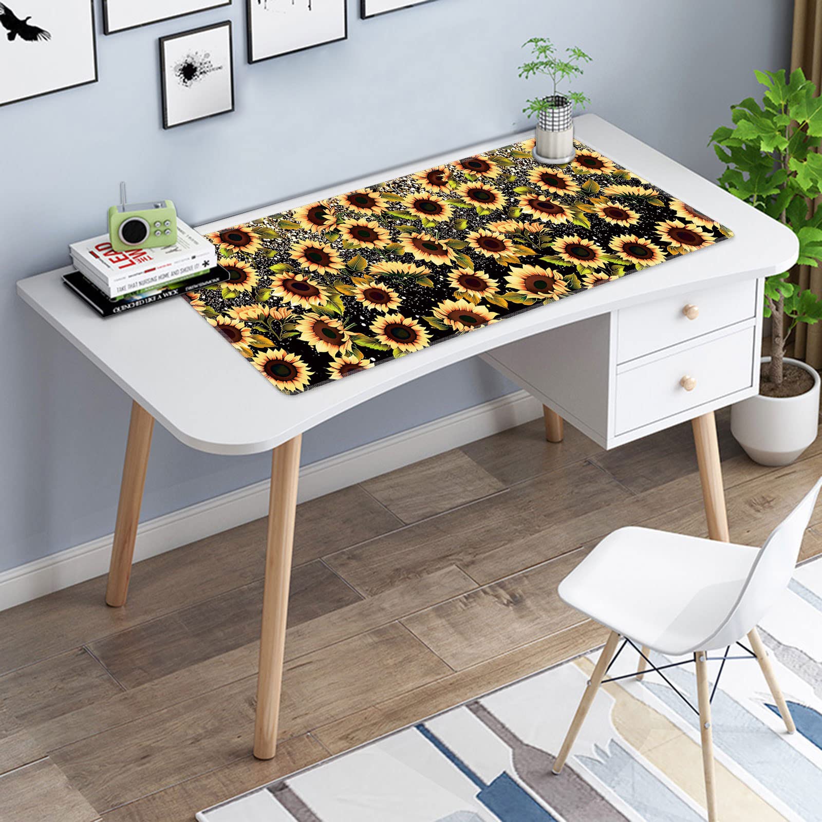 XXL Gaming Mouse Pad with Stitched Edges - 31.5x11.8 Inch Large Extended Mouse Mat, Non-Slip Base Desk Mat for Keyboard & Mouse, Vibrant Sunflower Design - Perfect for Gaming, Office & Home Workspace