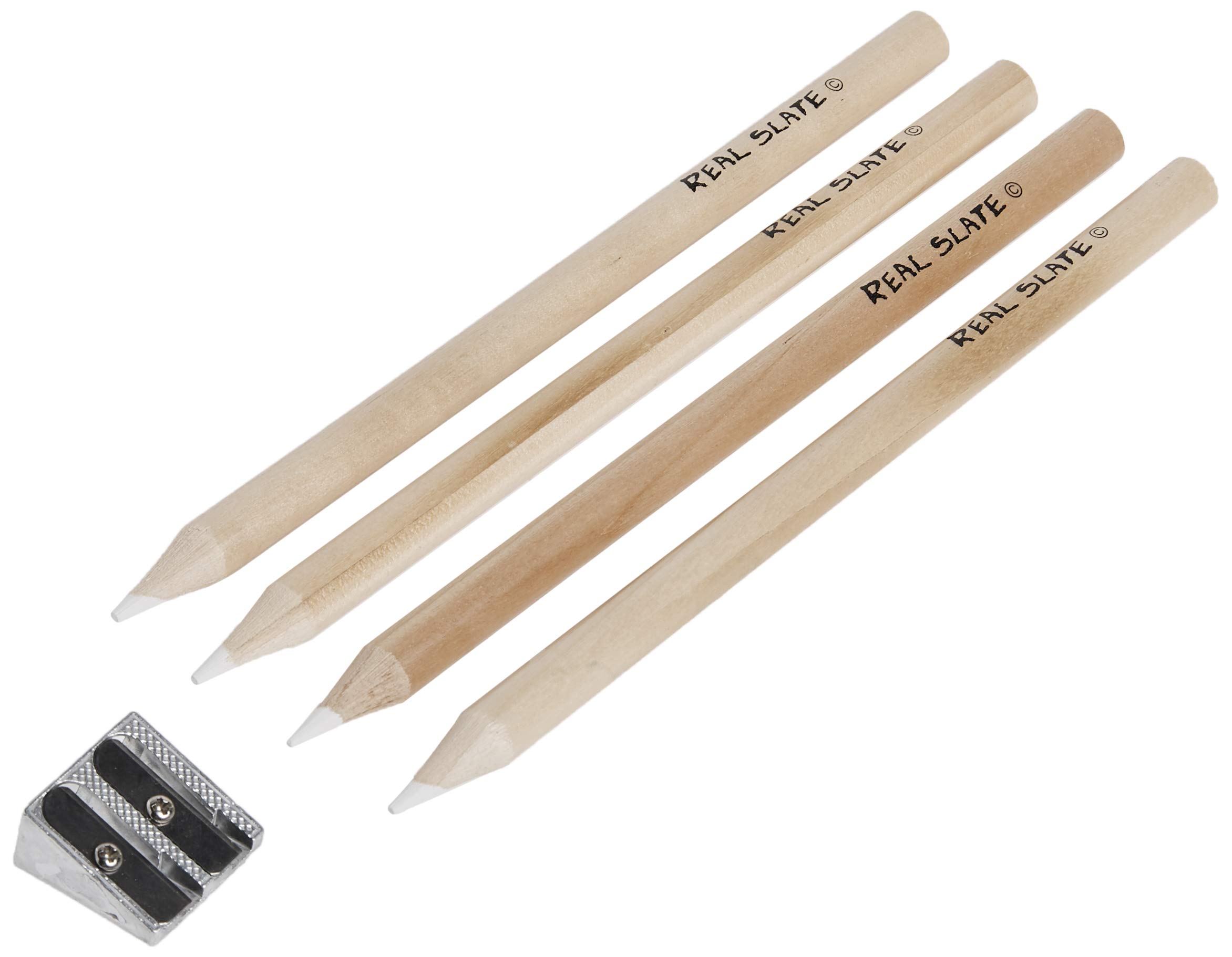 Pepperell Real Slate Chalk Pencils 5-Pack with Sharpener - Natural Sandalwood Scented for Classroom, Home Schooling & Art Projects - Smooth Writing on Slate Boards & Chalkboards