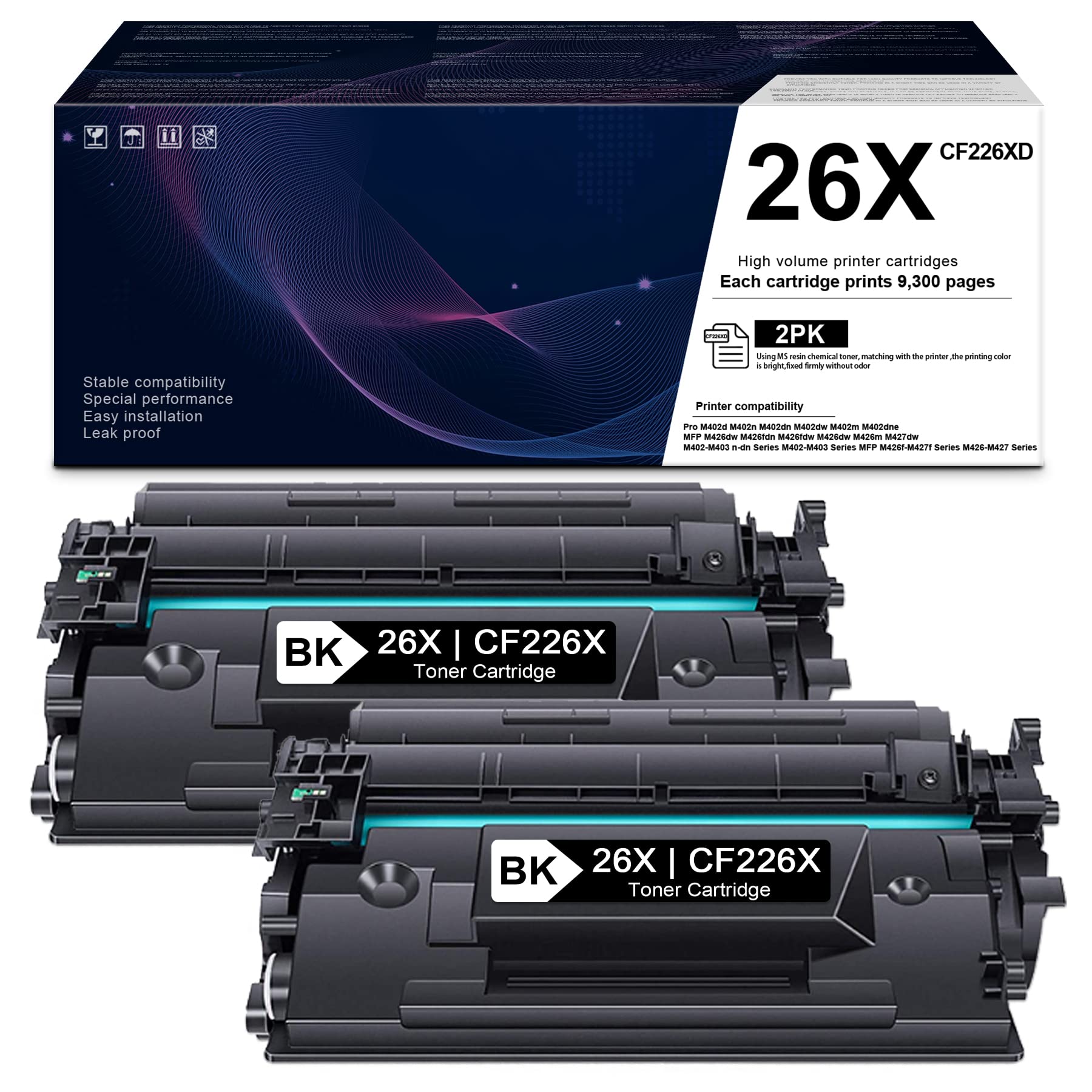 SAOUOT (2-Pack) Black Toner Cartridge 26X CF226XD Replacement for HP Pro MFP M426dw M426fdn M426fdw M426m M427dw M402-M403 Series Printers | High-Yield Compatible Toner | Ideal for Office, Home & Business Printing Needs