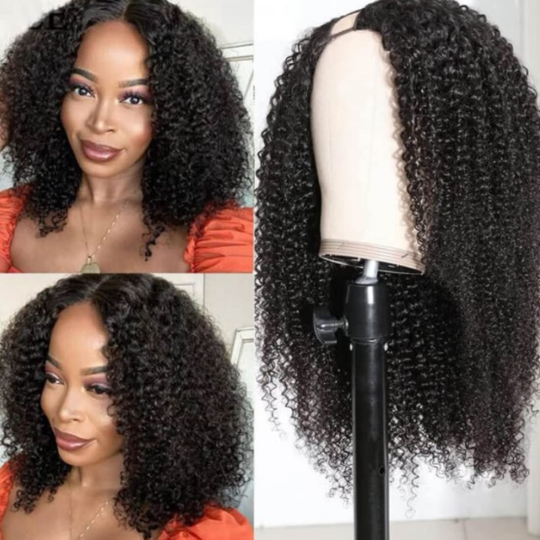 Beauty Forever U Part Human Hair Wig - 10A Grade Brazilian Virgin Hair, 150% Density, 20 Inch Curly Clip-In Wig for Black Women | Glueless, No Leave Out, Natural Color | Perfect for Daily Wear, Parties & Special Occasions