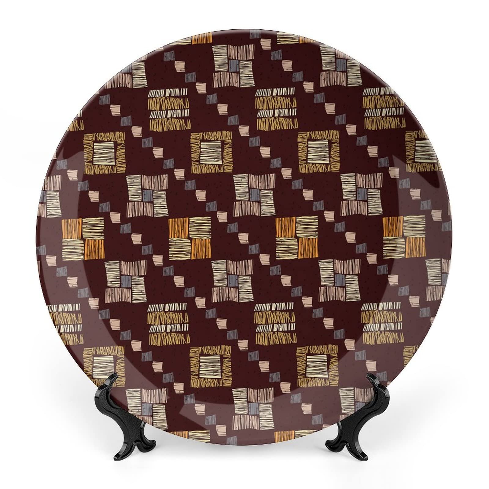 African Pattern Ceramic Plates - 10 Inch Decorative Dinnerware Set with Abstract Diagonal Lines Design, Handcrafted for Home Decor & Table Setting - Perfect for Dining, Wall Art, and Gift Giving