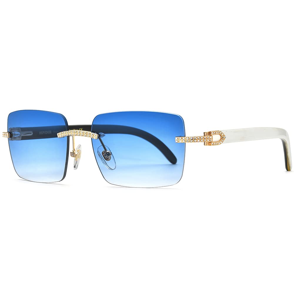 HEPIDEM 100% Genuine Buffalo Horn Rimless Square Sunglasses for Men - UV Protection Polarized Classic Style for Driving, Fishing & Outdoor Activities