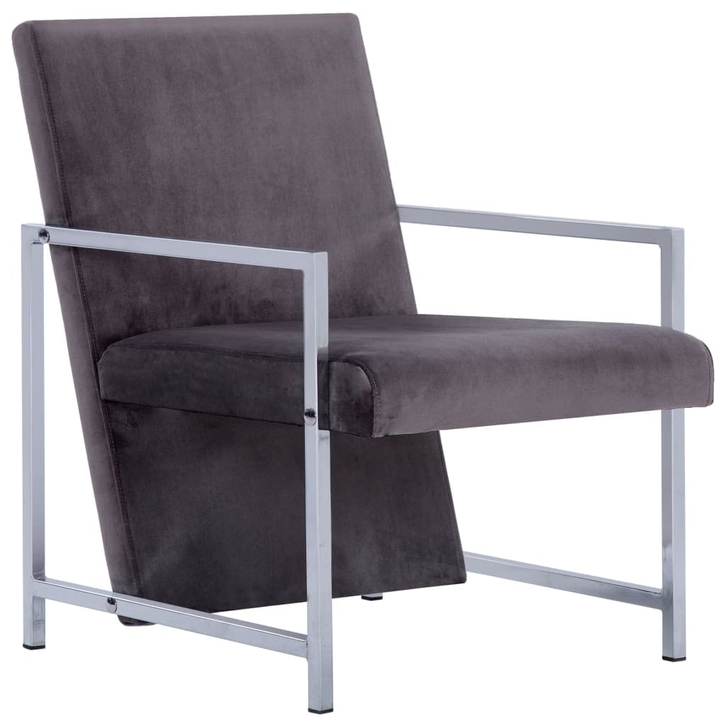 Luxury Velvet Accent Armchair with Chrome Legs - Dark Gray Modern Club Chair for Living Room, Bedroom, Office & Reading Nook - Comfortable Single Sofa Chair for Home, Workspace and Reception Areas