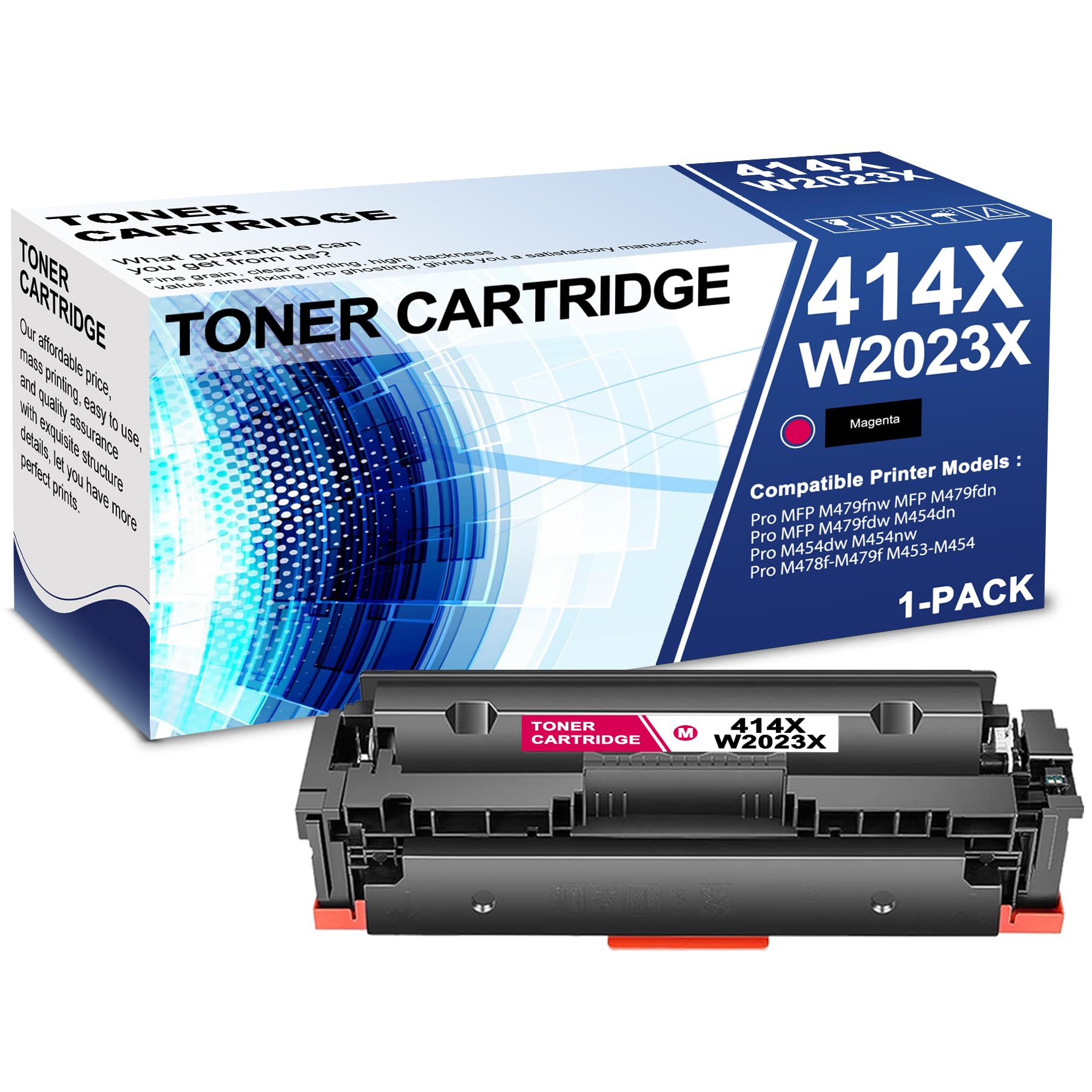 1 Pack 414X W2023X Magenta Toner Cartridge with Chip - Compatible Replacement for HP Pro MFP M479fnw/M479fdn/M479fdw/M454dn/M454dw/M454nw/M478f-M479f Printers - High-Quality Printing for Office & Home Use