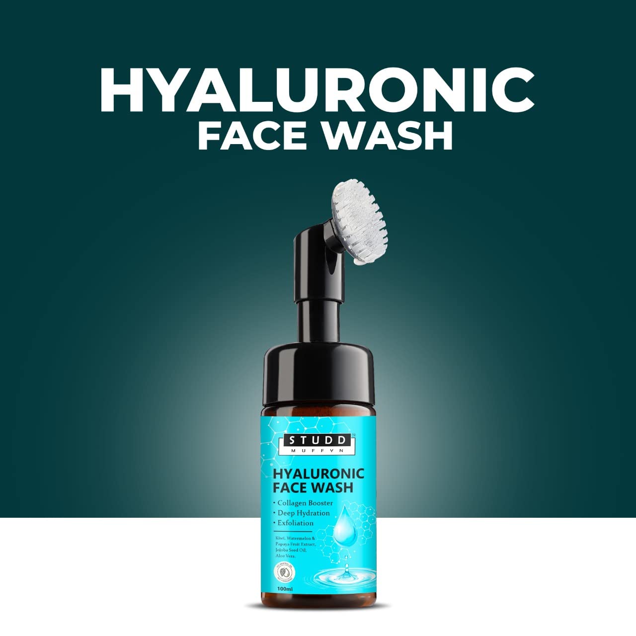 Studd Muffyn Hyaluronic Acid Foaming Face Wash for Men & Women - 100ml | Collagen Boosting Cleanser | Removes Impurities, Toxins & Bacteria | Gentle Daily Facial Cleanser for Acne-Prone & Sensitive Skin | Perfect for Morning & Night Skincare Routine