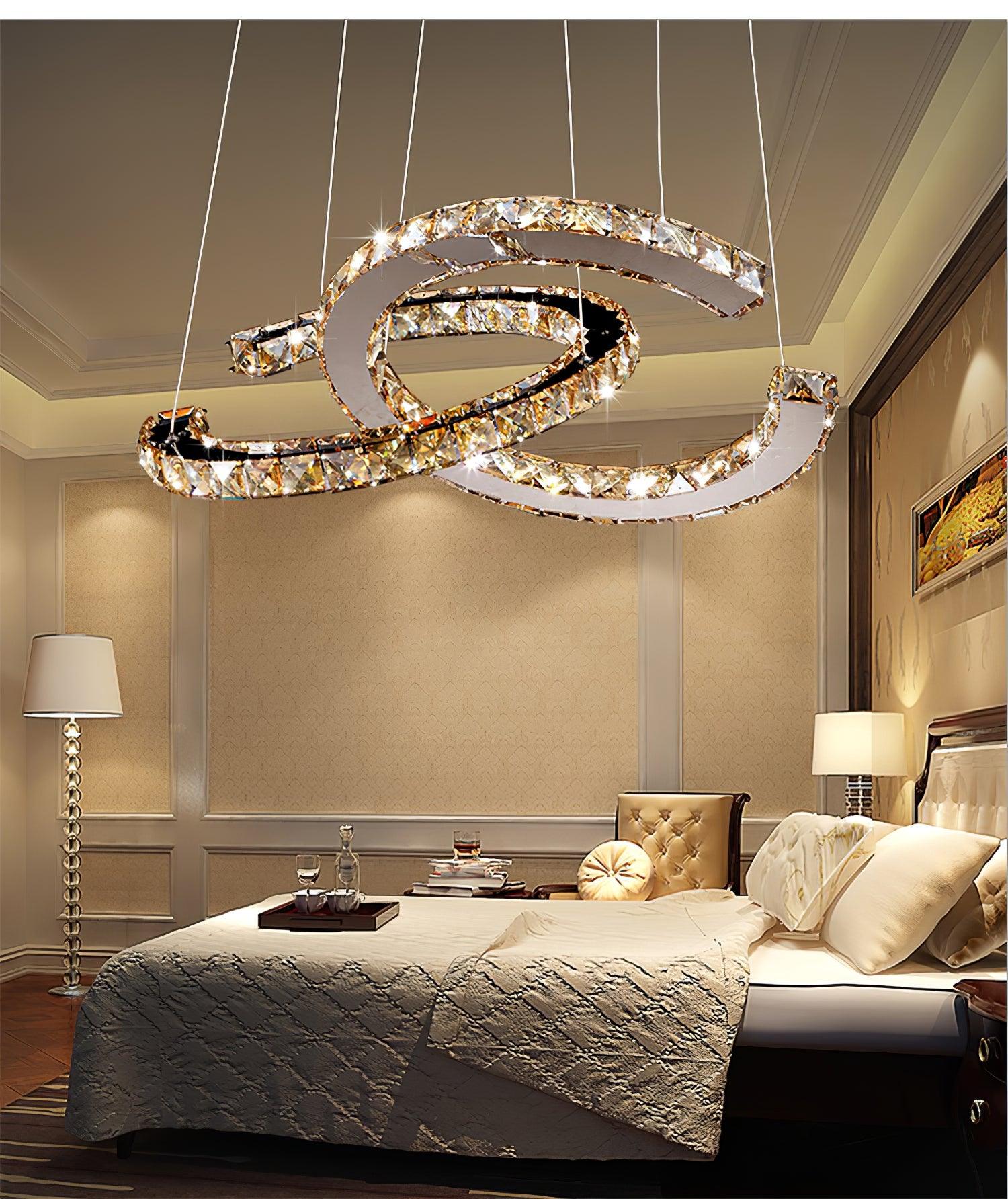 Modern Crystal Double C Chandelier - Elegant Ceiling Light Fixture for Dining Room, Living Room & Bedroom - Perfect for Home Decor & Wedding Venues