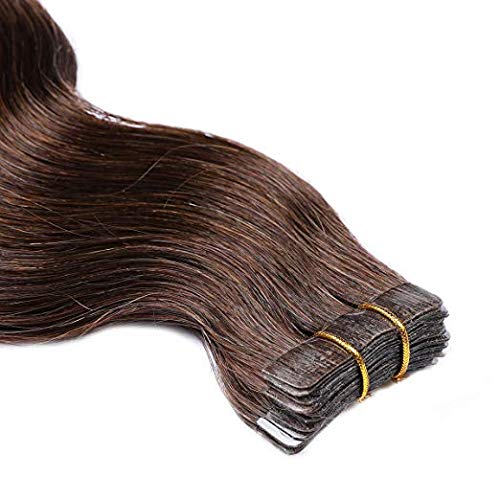 Smartinnov Tape Hair Extensions #2 Dark Brown - 20pcs 22in Body Wave Human Hair Tape-in Extensions (60g) - Soft Wavy Real Hair for Volume & Length - Perfect for Weddings, Parties & Daily Styling