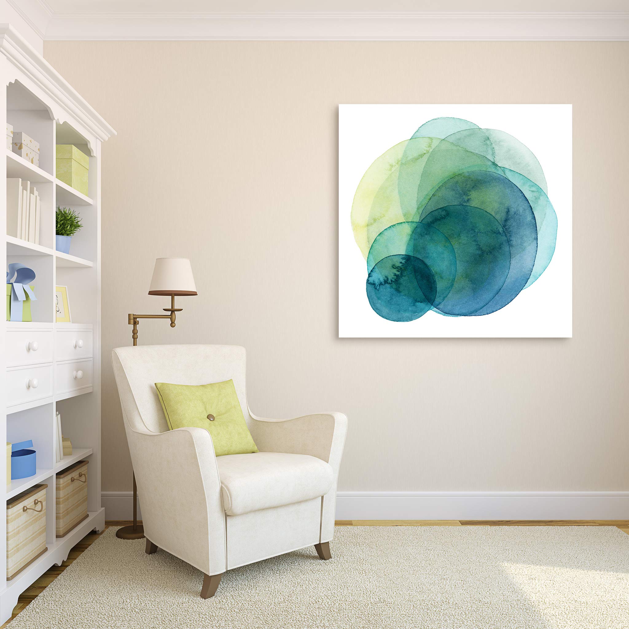 Empire Art Direct Abstract Wall Art - Frameless Tempered Glass Panel Contemporary Decor - Ready to Hang Modern Painting for Living Room, Bedroom & Office - Evolving Planets I Green & White 38x38 Inches - Perfect for Home Decor, Office Spaces & Modern Interior Design