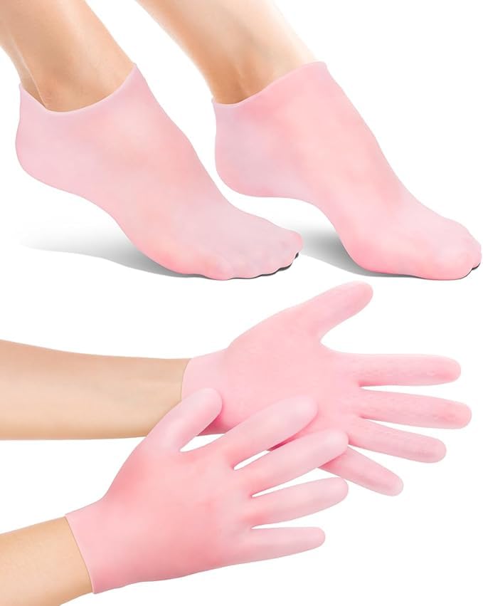 **Moisturizing Silicone Socks & Gloves Set (1 Pair Each) for Dry Cracked Hands & Feet – Intensive Hydration, Callus Treatment & Skin Repair – Softens Rough Skin – Perfect for Overnight Spa Care & Winter Hand Foot Care**