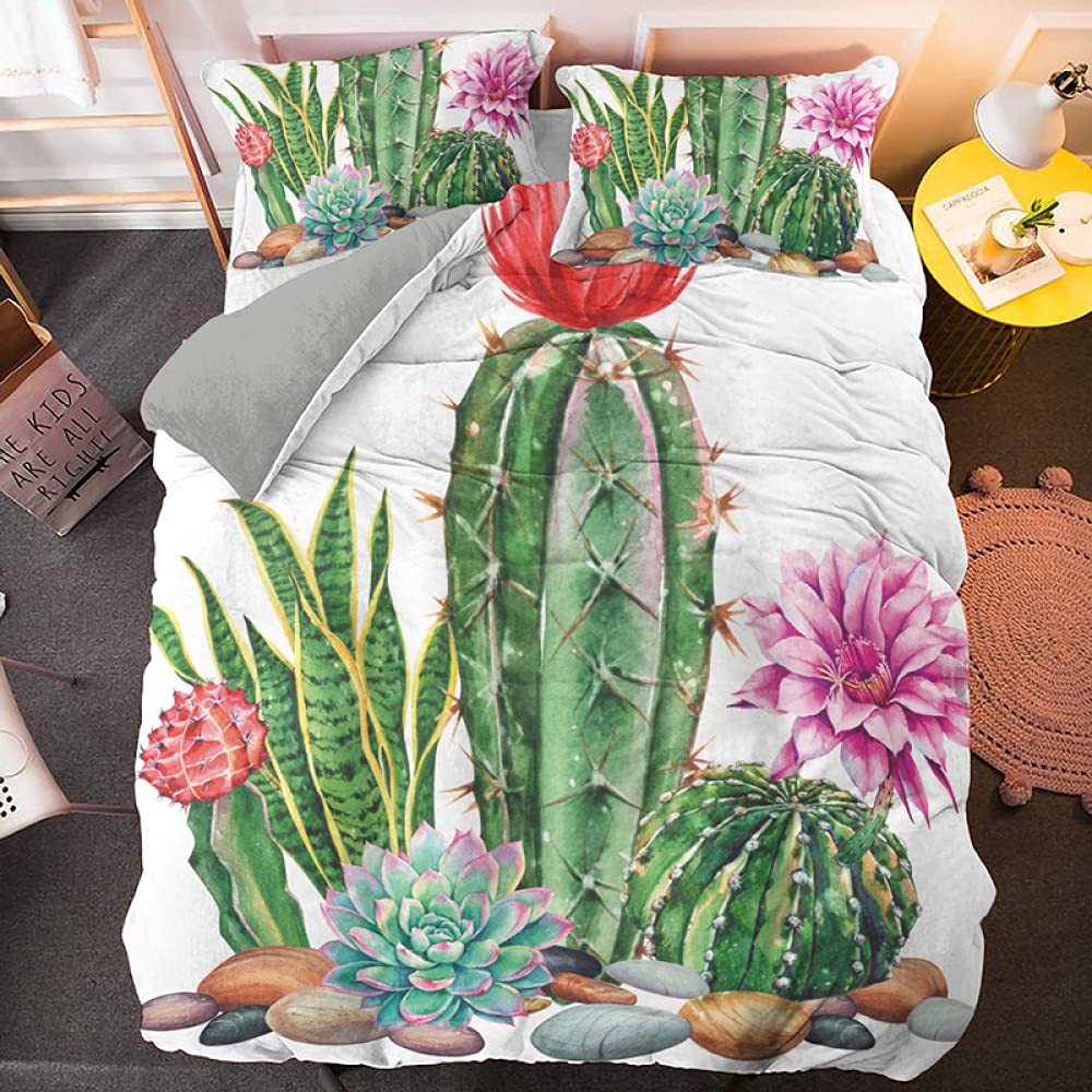 **Tropical Plants Print King Comforter Set - Soft Microfiber Luxury Bedding with Cactus Flower Design, Duvet Cover for Girls (Queen/Full/King Size) - Perfect for Bedroom Decor, Guest Rooms & Cozy Nights**