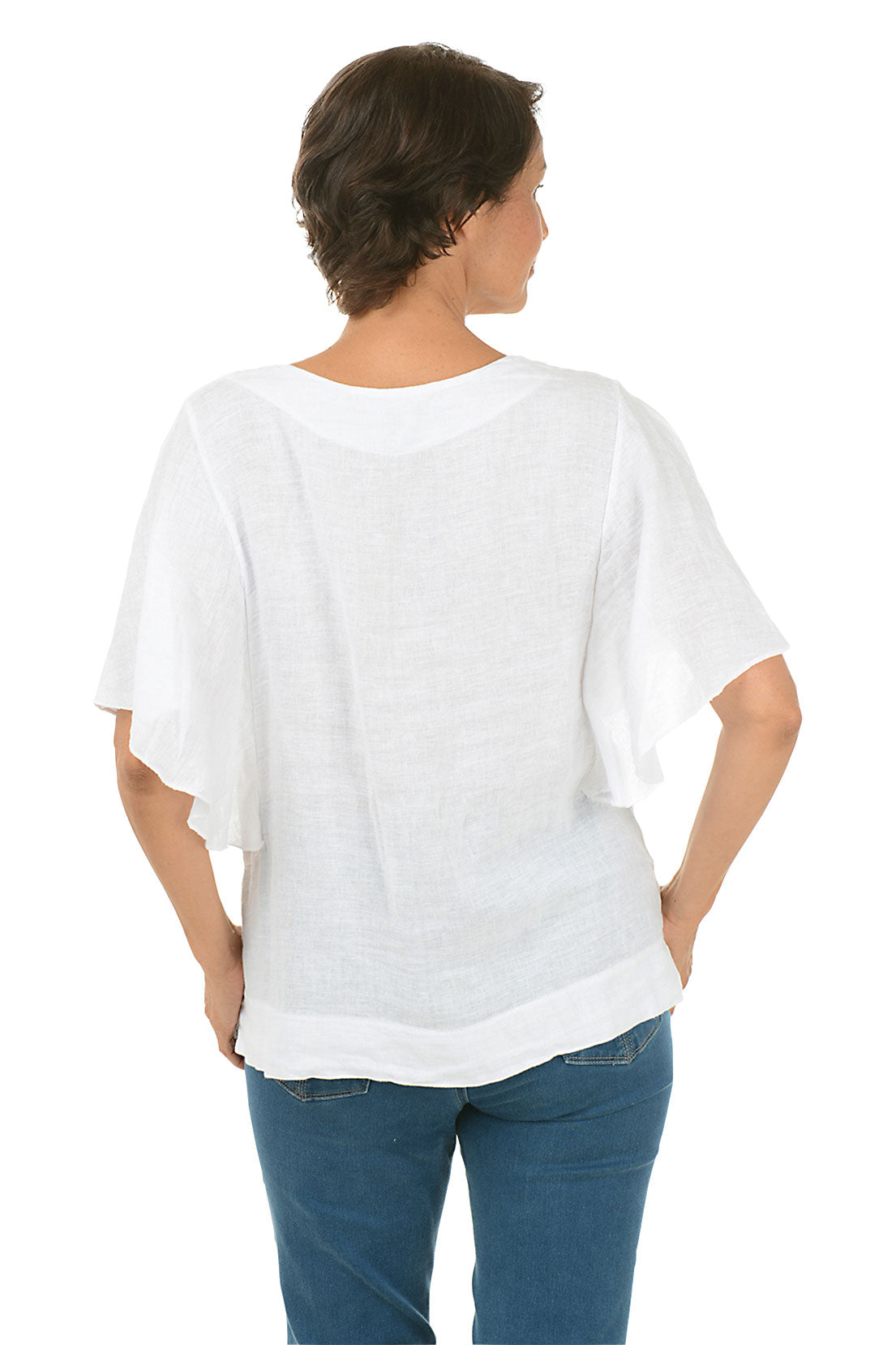 Flutter Sleeve Linen Blouse for Women - Breathable Summer Tops - Casual Boho Shirt for Beach, Office & Date Night Outfits