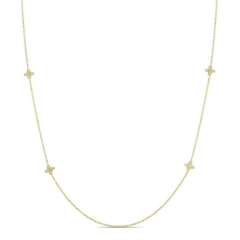 18K Yellow Gold Diamond Flower Pendant Necklace - Love By The Yard Station Chain for Women | Elegant Gift for Anniversary, Valentine's Day & Special Occasions