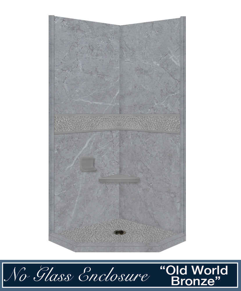 Grio Marble Pebble Neo Shower Enclosure Kit - Waterproof Bathroom Glass Door with Stainless Steel Frame for Modern Home & Spa Use