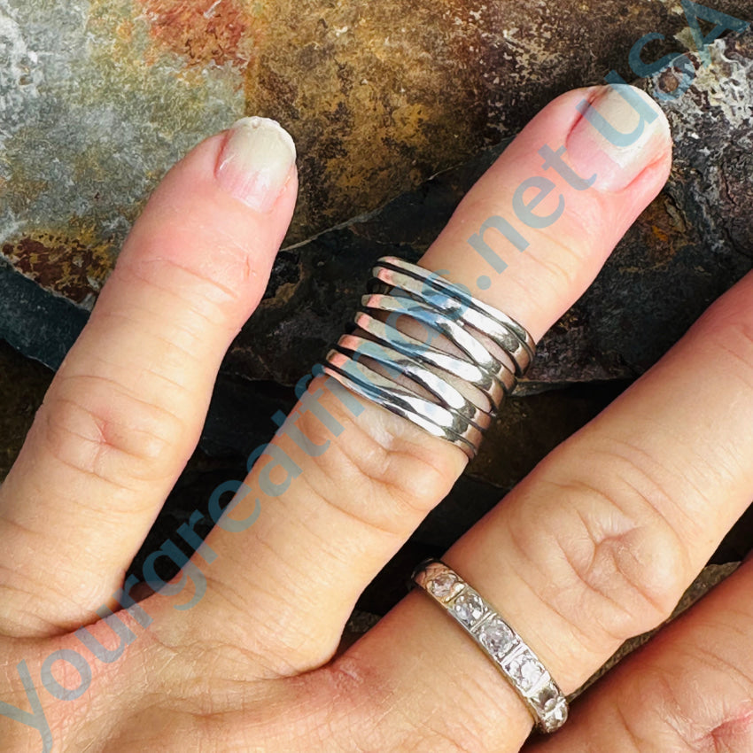 Sterling Silver Free Form Wide Band Ring - Size 6.75 (US) - Elegant Boho Jewelry for Women, Perfect for Everyday Wear, Gift Giving & Special Occasions