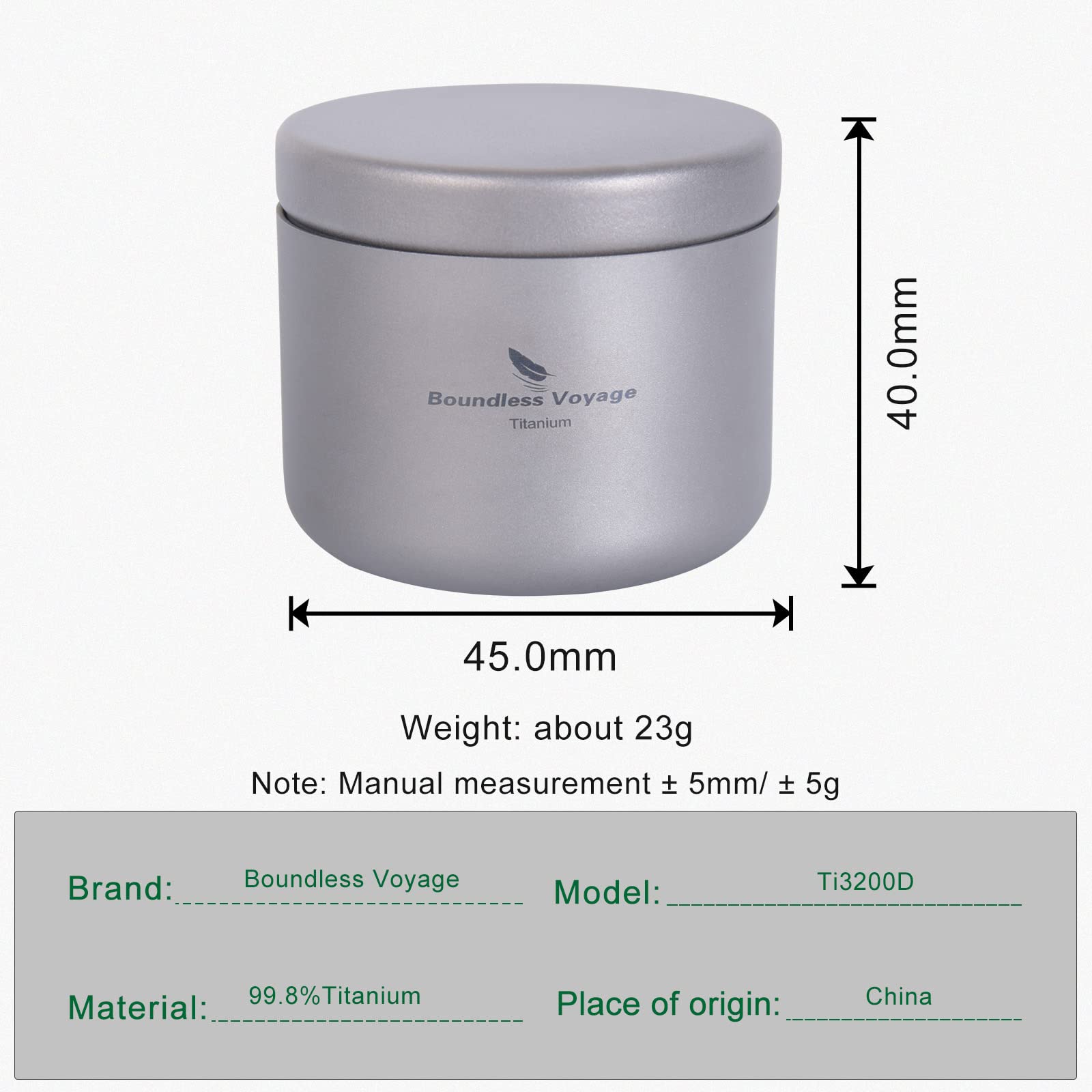 Boundless Voyage 35ml Titanium Tea Canister - Ultralight Portable Storage Container for Coffee, Tea & Spices | Airtight Camping & Hiking Accessory | Perfect for Outdoor Adventures, Travel & Kitchen Organization (Model: A-Ti3200D)