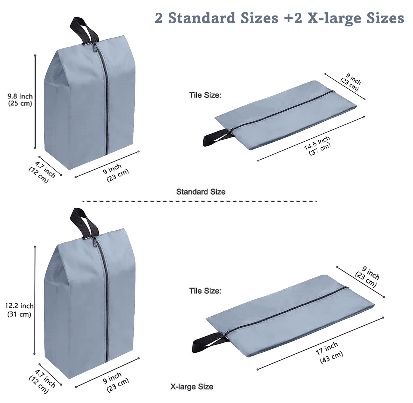 YAMIU 4-Pack Waterproof Nylon Travel Shoe Bags with Zipper for Men & Women - Grey | Perfect for Gym, Business Trips & Vacation Packing Organization