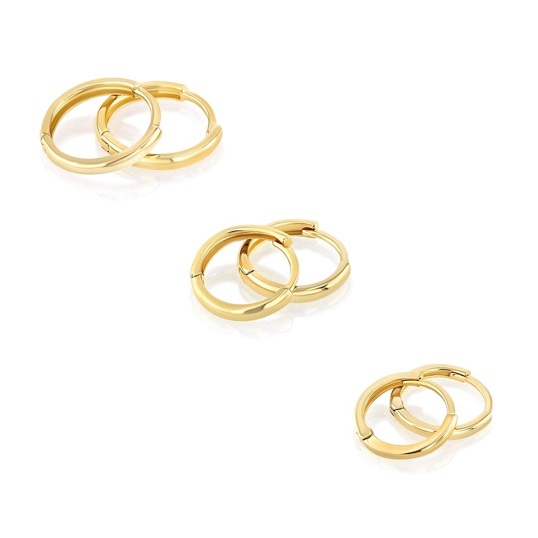 14K Solid Yellow Gold Hoop Earrings for Women - Hypoallergenic Small Huggie Hoops (10x10mm, 1mm Wide) - Perfect Everyday Jewelry Gift for Her - Ideal for Work, Date Night & Special Occasions