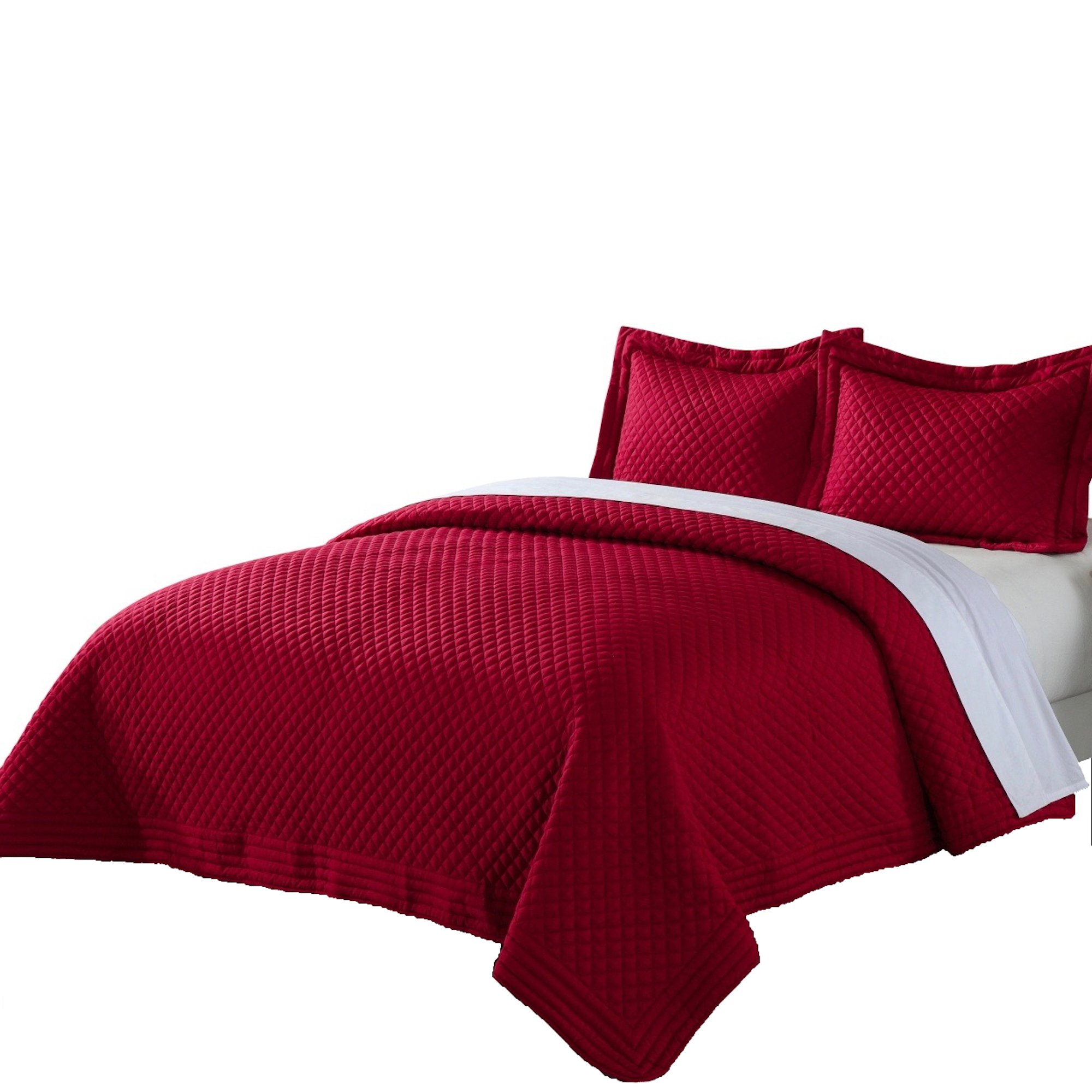 Lotus Home Diamondesque Water & Stain Resistant Microfiber Quilt - Full/Queen Size, Red - Soft & Durable Bedding for All Seasons, Perfect for Bedroom, Guest Room & Dorm Decor
