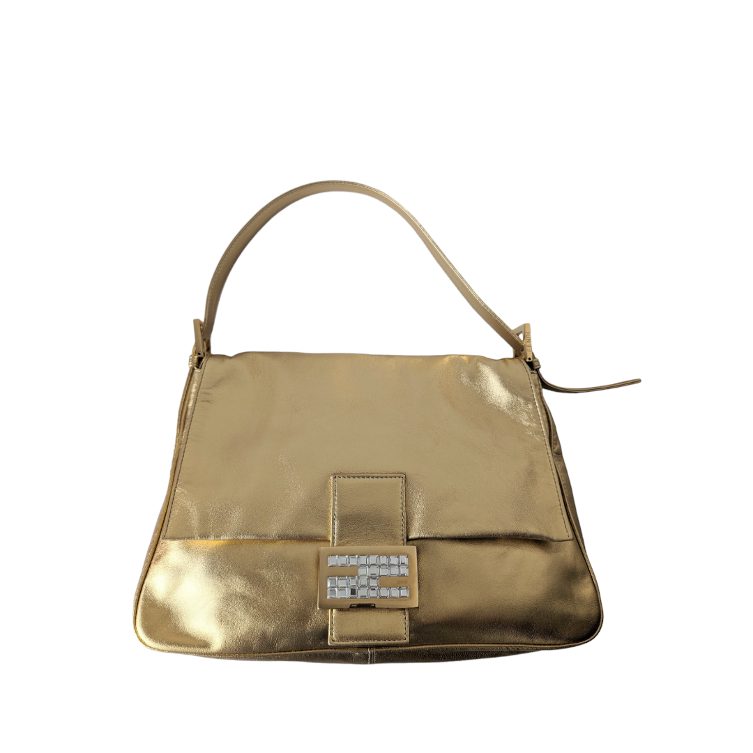 Fendi Gold Mamma Size Baguette Bag - Luxury Designer Handbag for Women | Perfect for Parties, Weddings & Evening Events