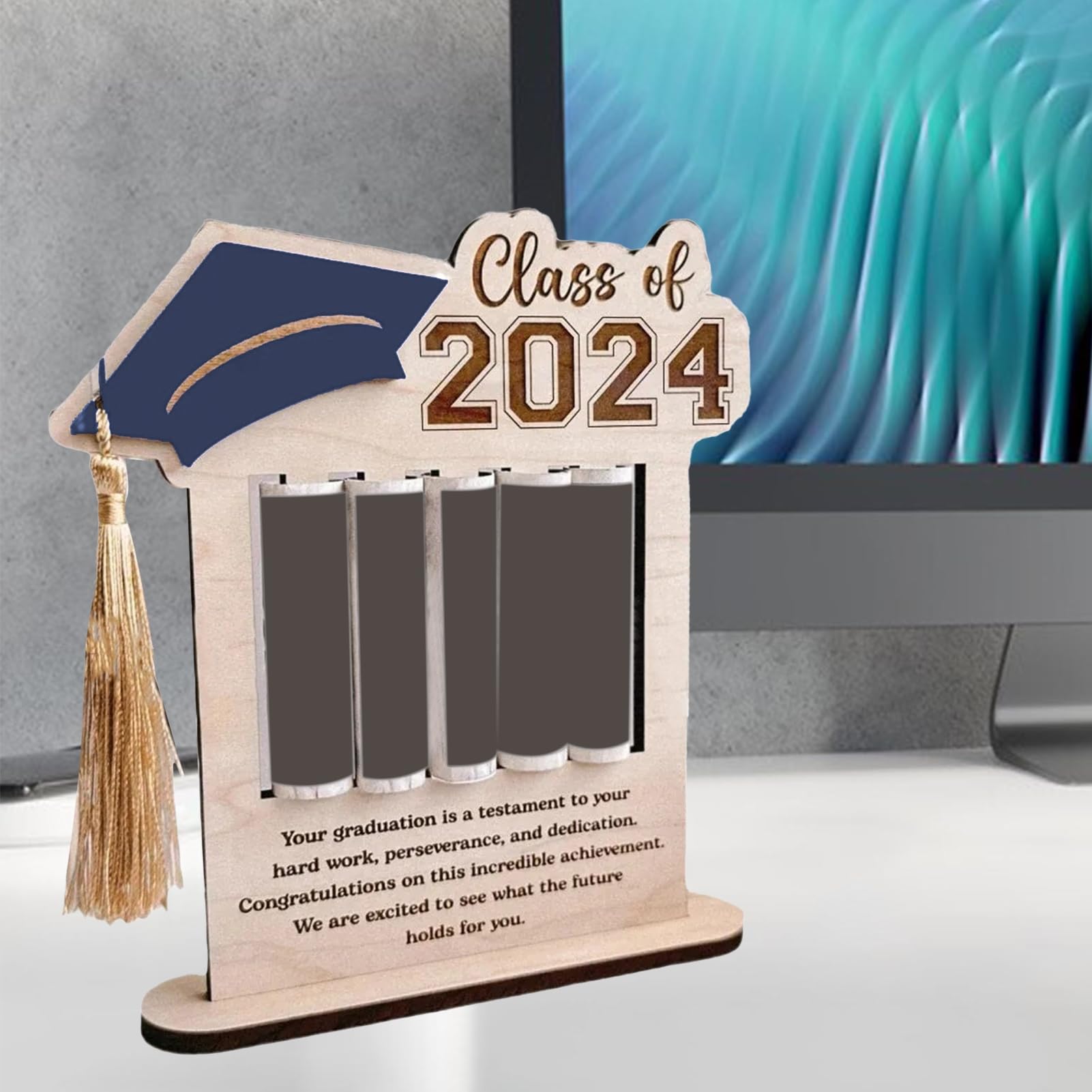 2024 Graduation Party Decorations - Money Holder & Gift Rack with Blackboard Sign | Purple Graduation Cash Display for Graduation Gifts & Celebrations | Perfect for High School & College Graduation Parties