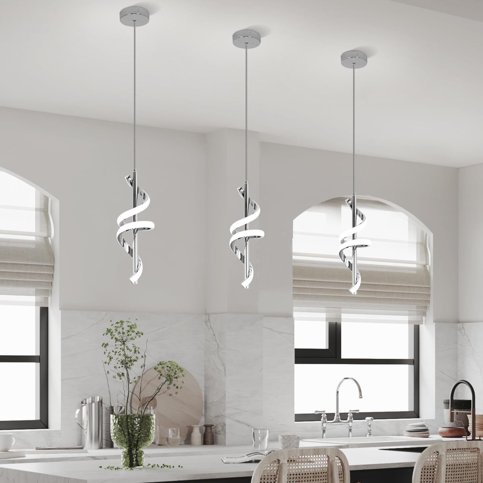 Vloitgol Spiral LED Pendant Light Fixtures - 5500K Cool White Modern Adjustable Hanging Light for Kitchen Island, Dining Room, Bedroom & Sink Areas | Energy-Efficient Lighting Solution for Home & Office Spaces