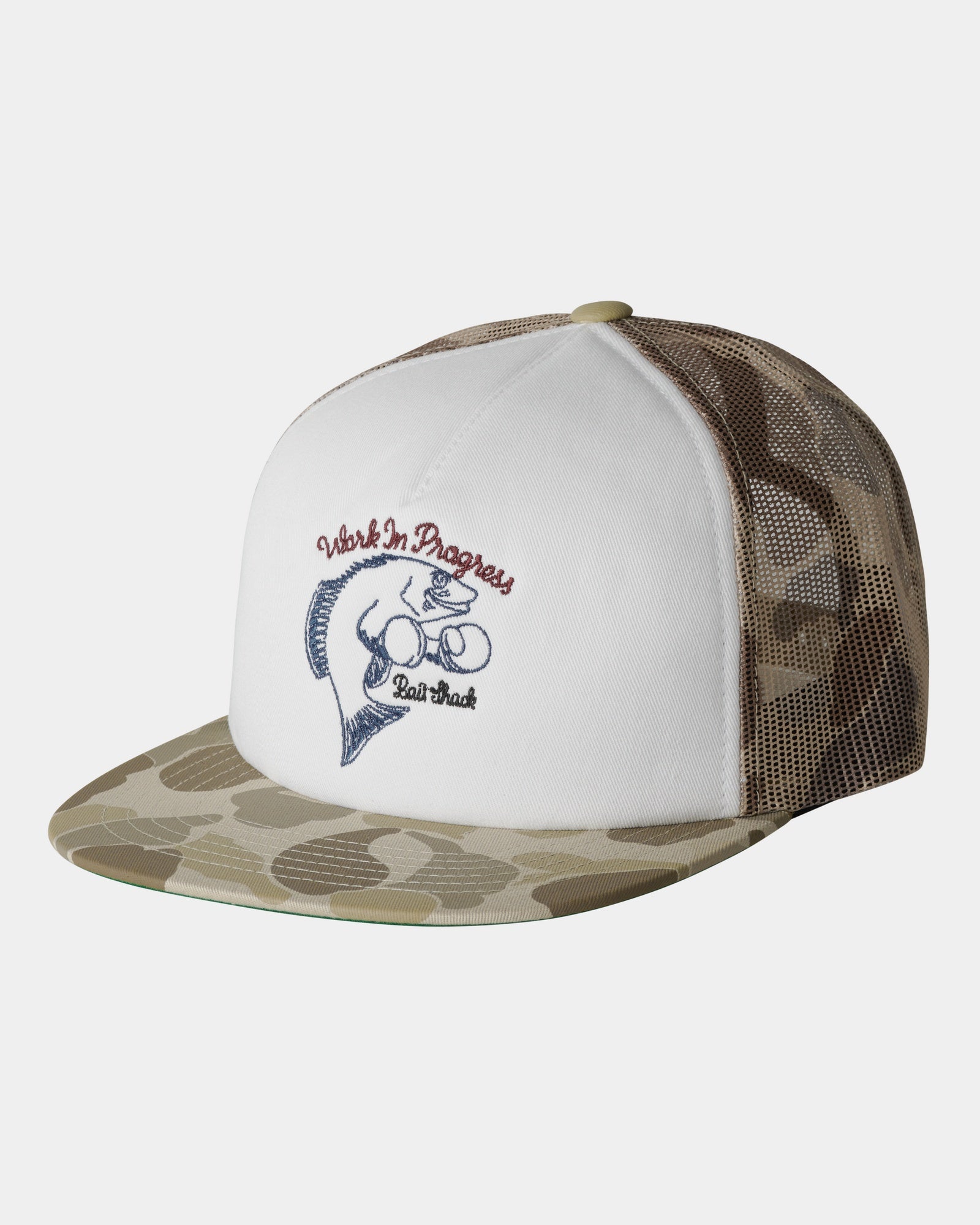Bait Shack Trucker Cap - Desert & White Duck Camo Hat for Fishing, Hunting & Outdoor Adventures
