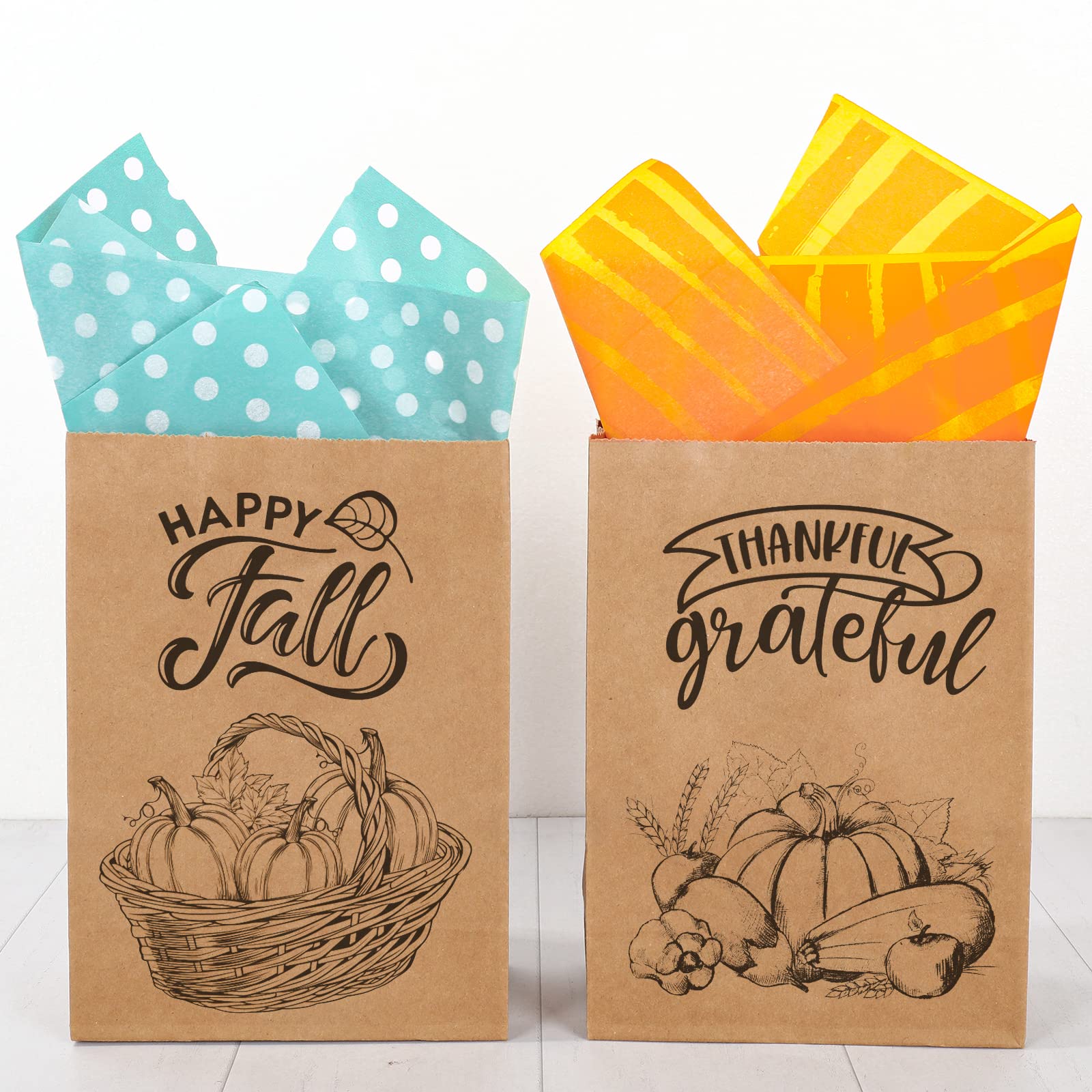 Whaline Fall Tissue Paper - 90 Sheets of Orange & Blue Pumpkin Wrapping Paper (14x20 Inch) for Thanksgiving Gifts, DIY Gift Bags, Party Favors & Autumn Home Decor | Rustic Art Paper for Seasonal Crafts, Table Settings and Festive Celebrations